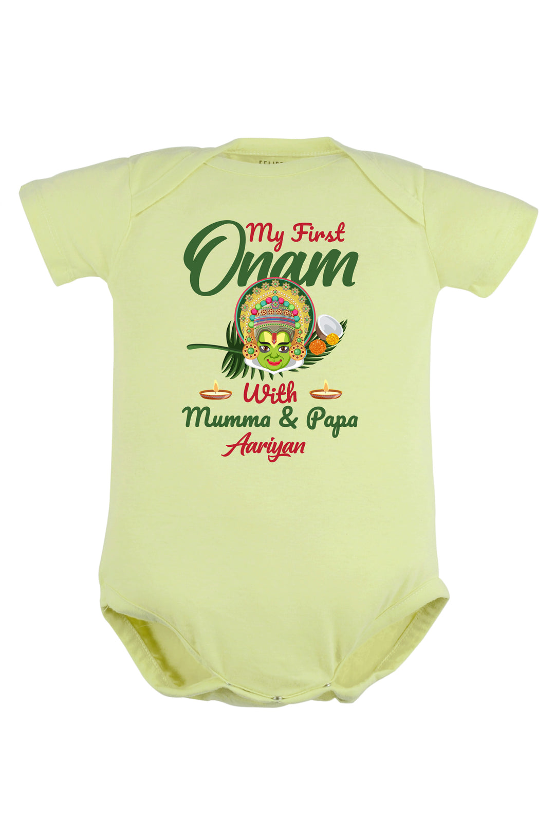 My First Onam With Mumma & Papa Baby Romper | Onesies w/ Custom Name