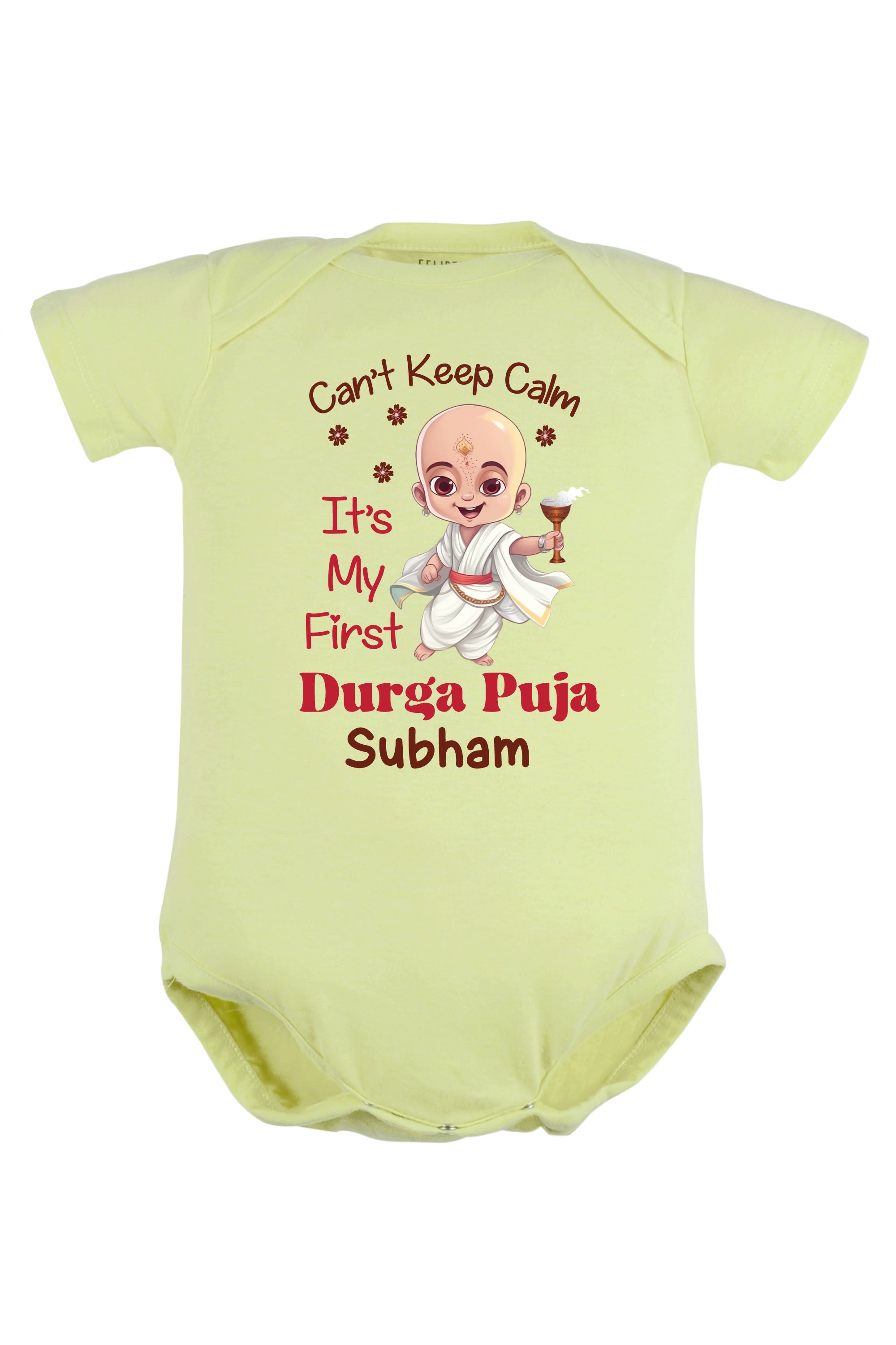 Can't Keep Calm It's My First Durga Puja Baby Romper | Onesies w/ Custom Name