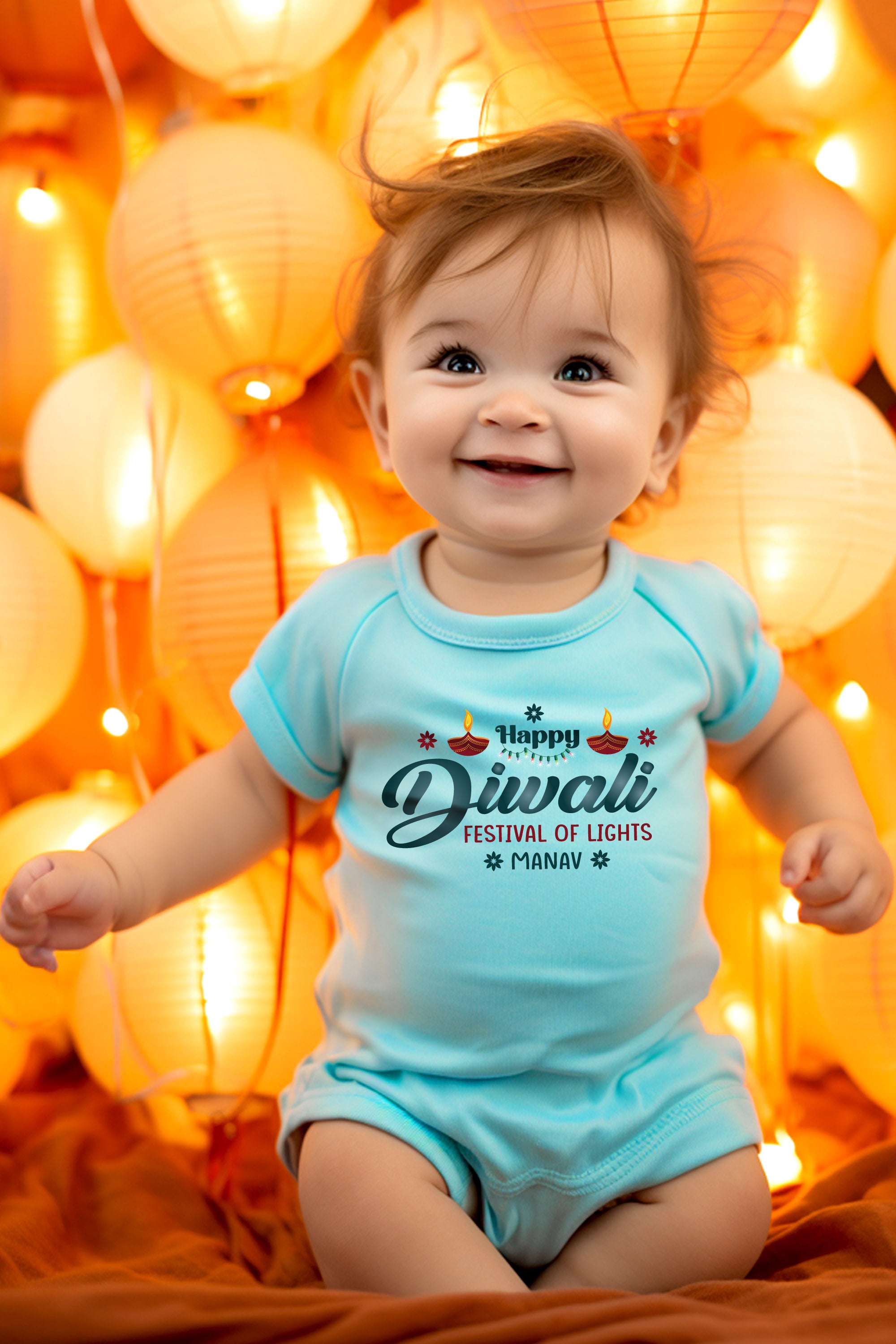 Happy Diwali Festival Of Lights Baby Romper | Onesies w/ Custom Name