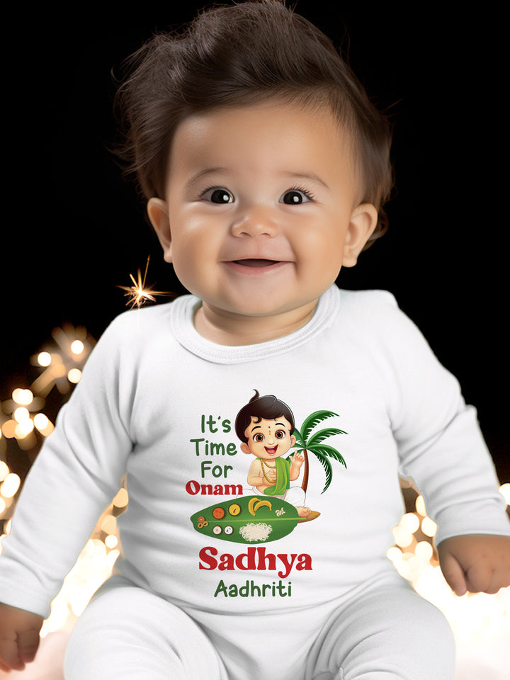 It's Time For Onam Sadhya Baby Romper | Onesies w/ Custom Name