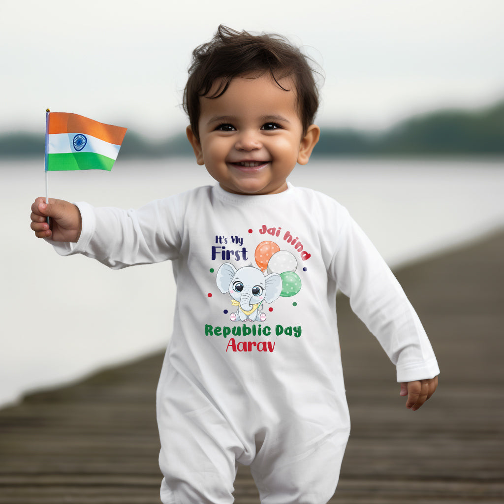 Jai Hind It's My First Republic Day Baby Romper | Onesies w/ Custom Name