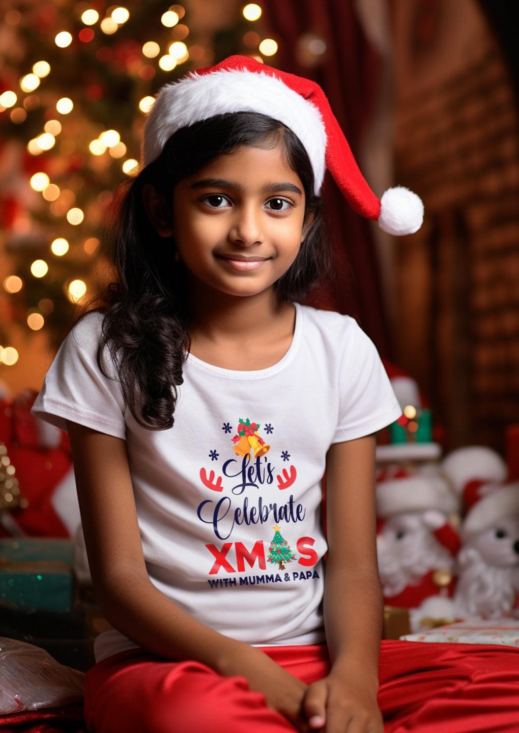 Let's Celebrate Xmas With Mumma & Papa Kids T Shirt