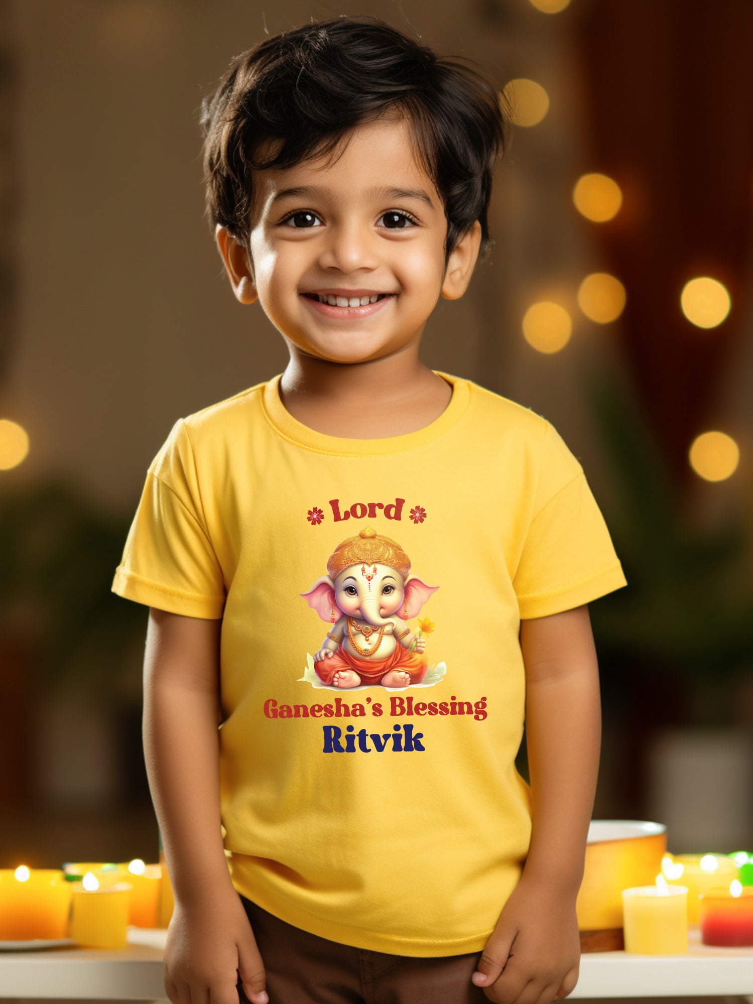 Lord Ganesha's Blessing Kids T Shirt w/ Custom Name