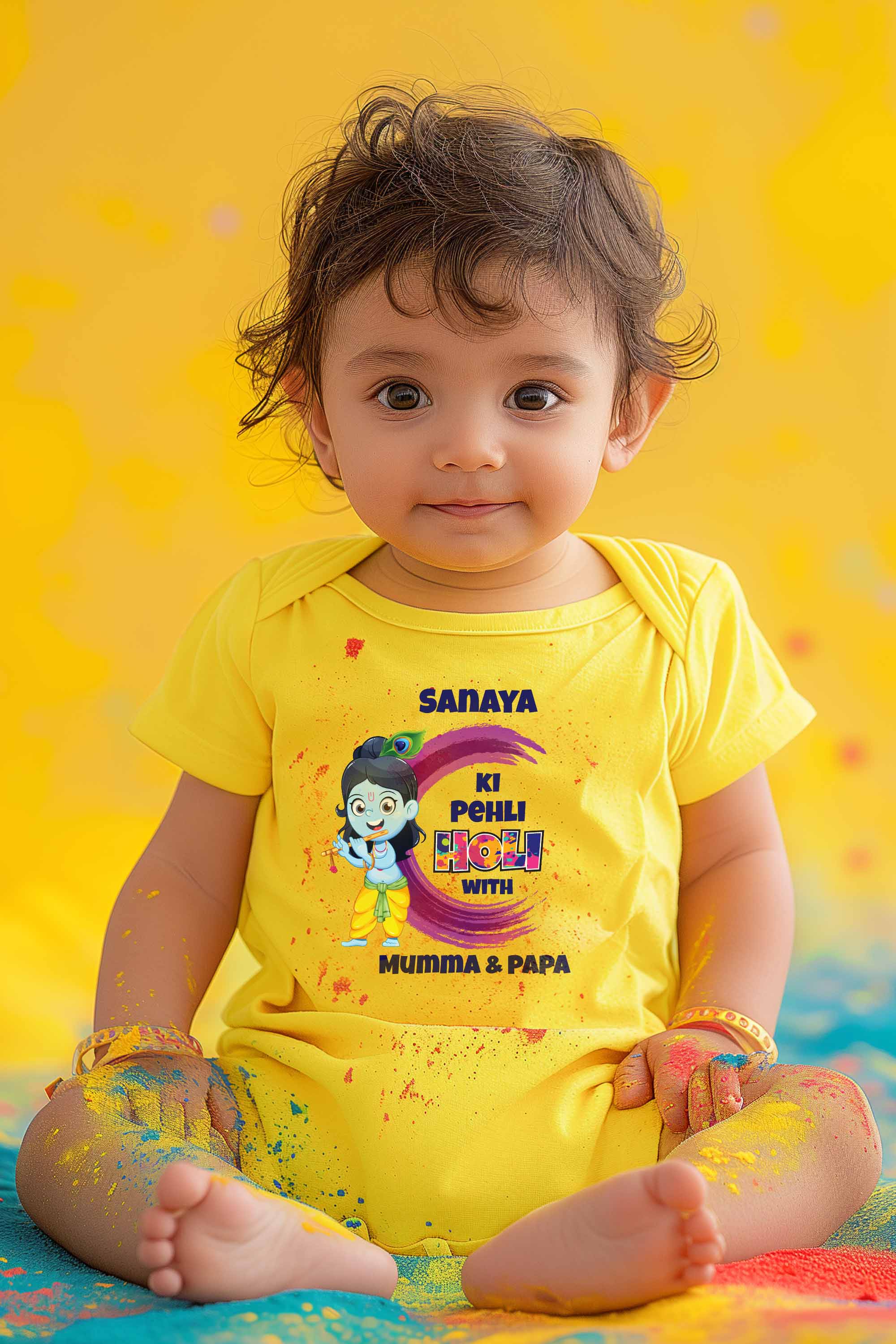 Meri Pehli Holi With Mumma & Papa Baby Romper | Onesies w/ Custom Name