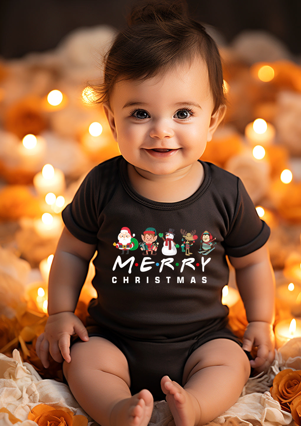 Merry Christmas with Christmas Characters Baby Romper | Onesies