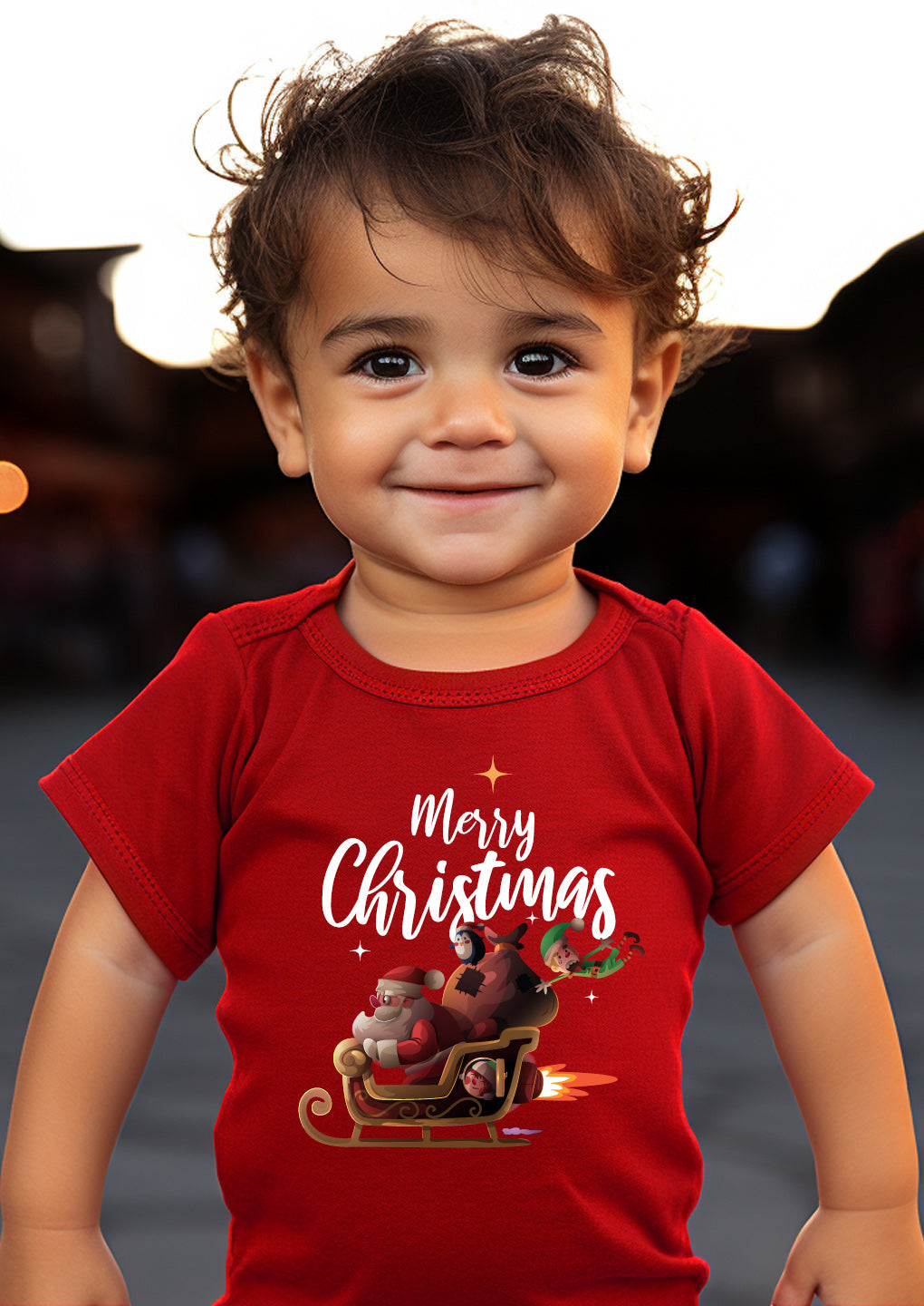 Merry Christmas with Santa's Sleigh Baby Romper | Onesies