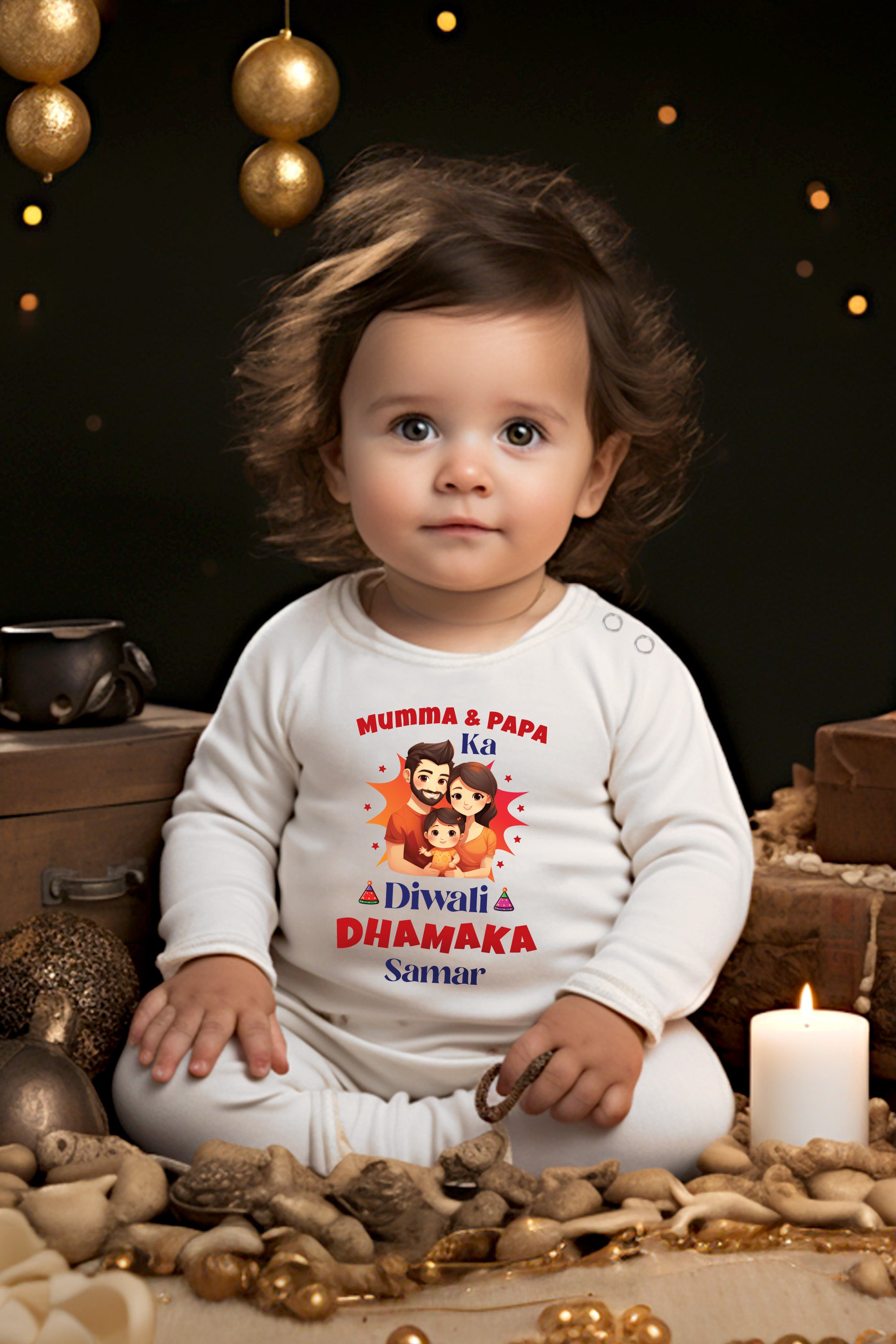 Mumma & Papa Ka Diwali Dhamaka Baby Romper | Onesies w/ Custom Name