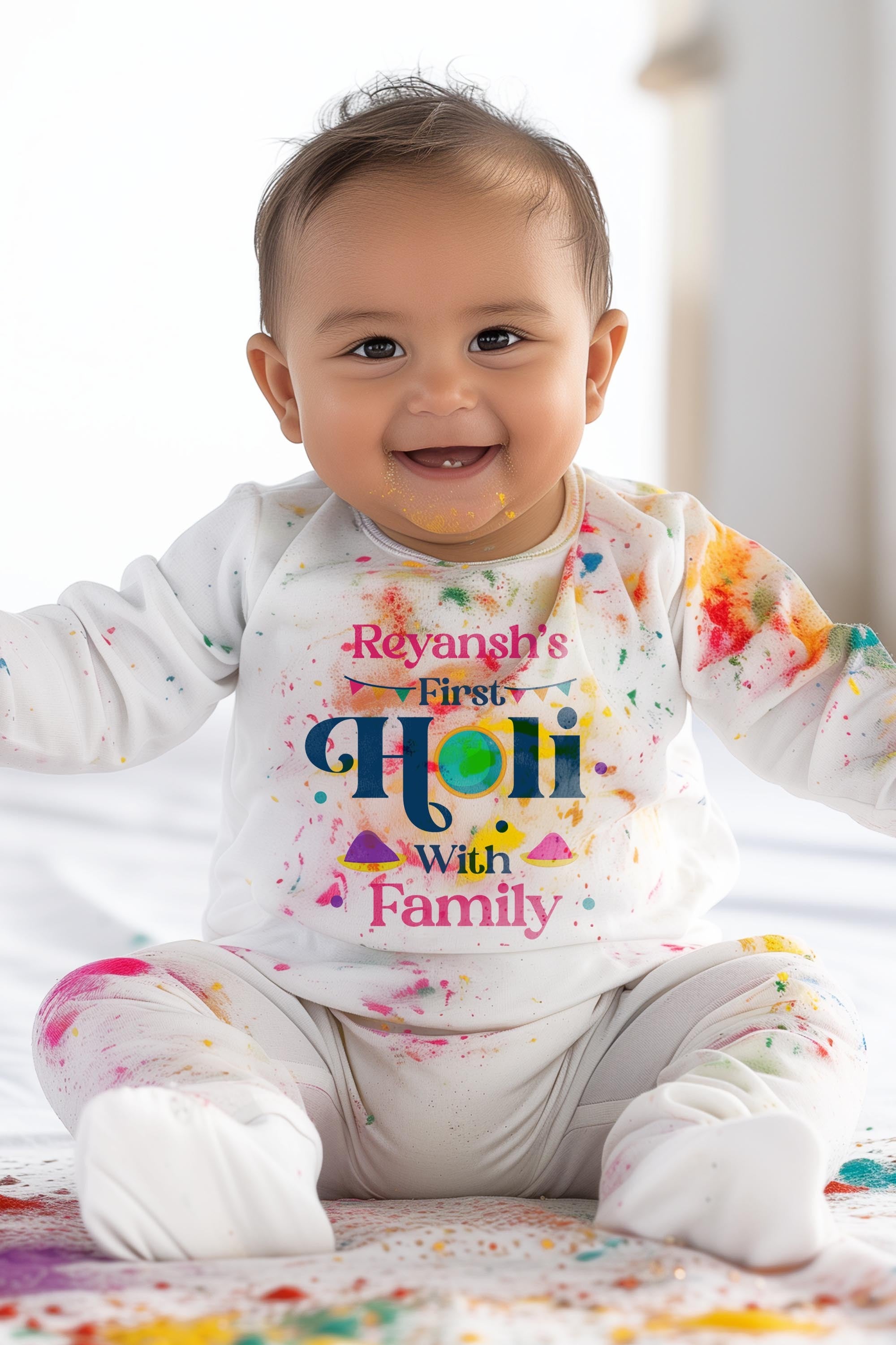 My First Holi With Family Baby Romper | Onesies w/ Custom Name