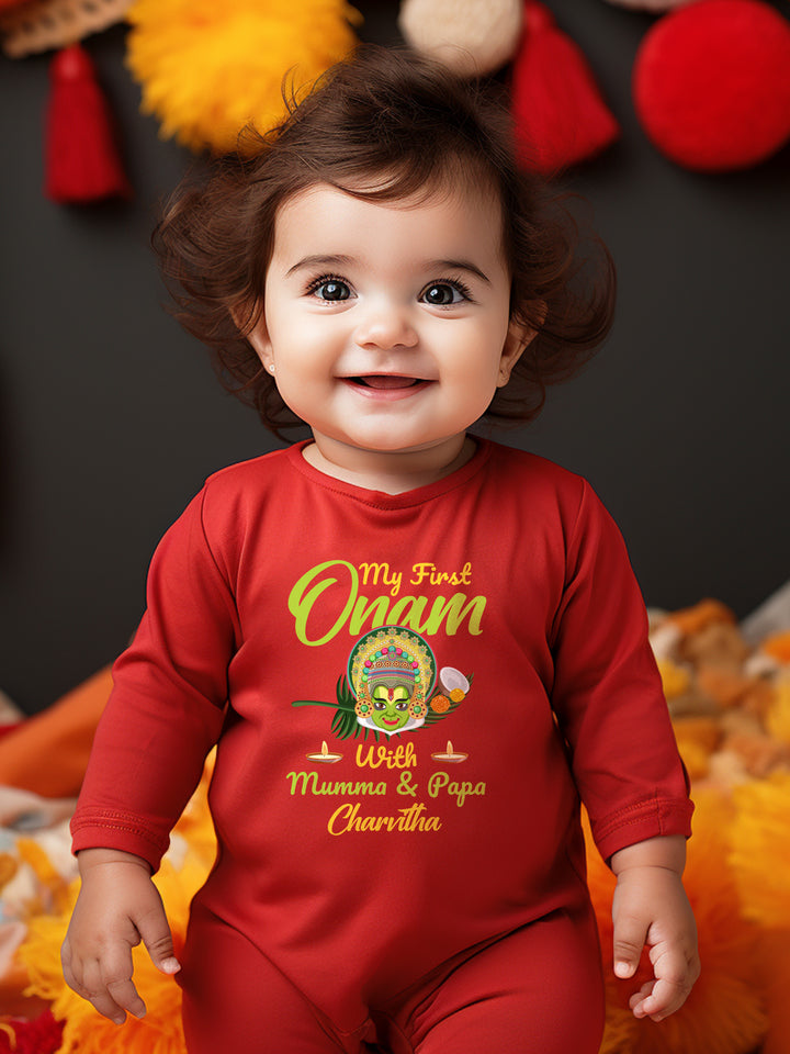 My First Onam With Mumma & Papa Baby Romper | Onesies w/ Custom Name