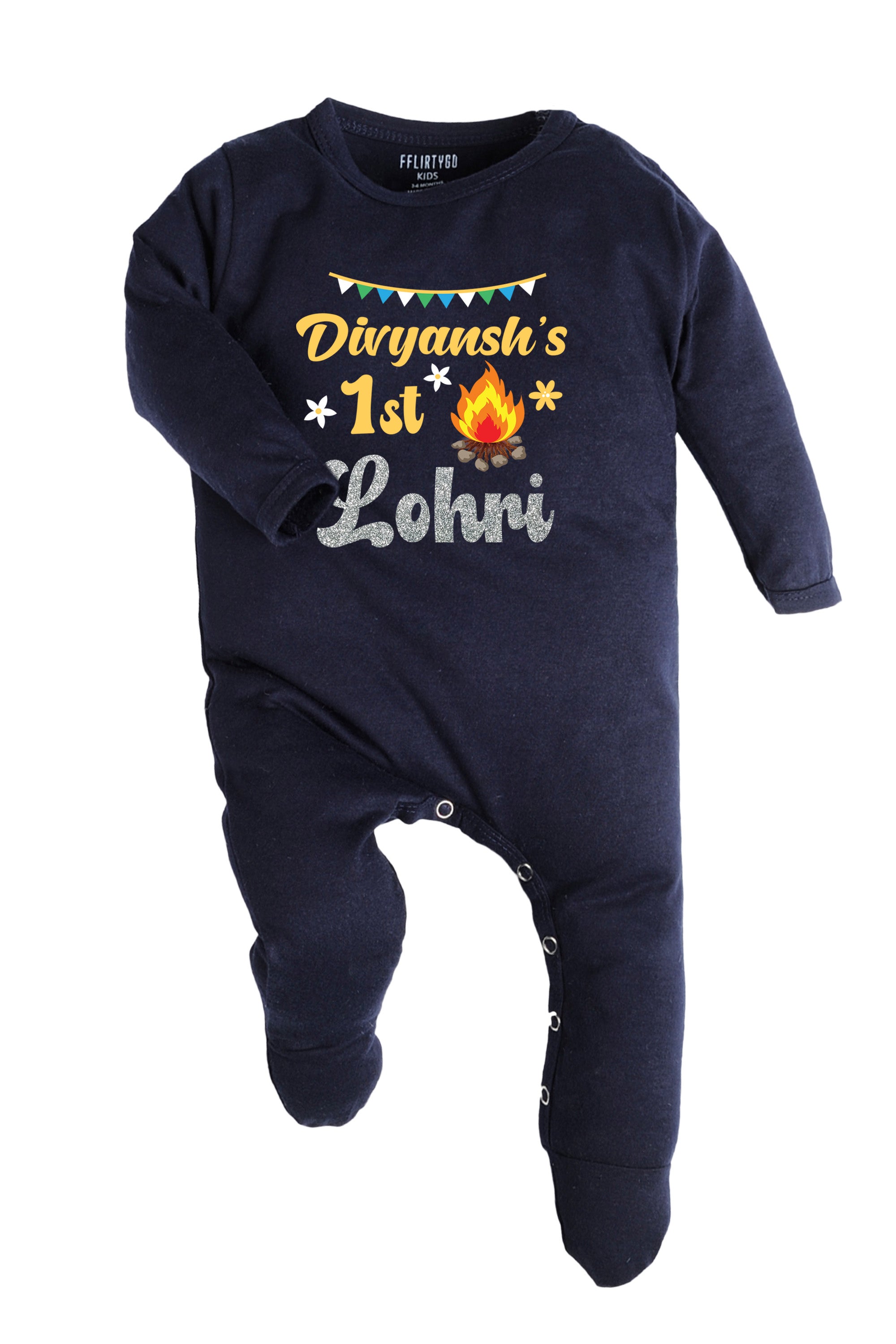 My 1st Lohri w/ Glitter and Custom Name Baby Romper | Onesies