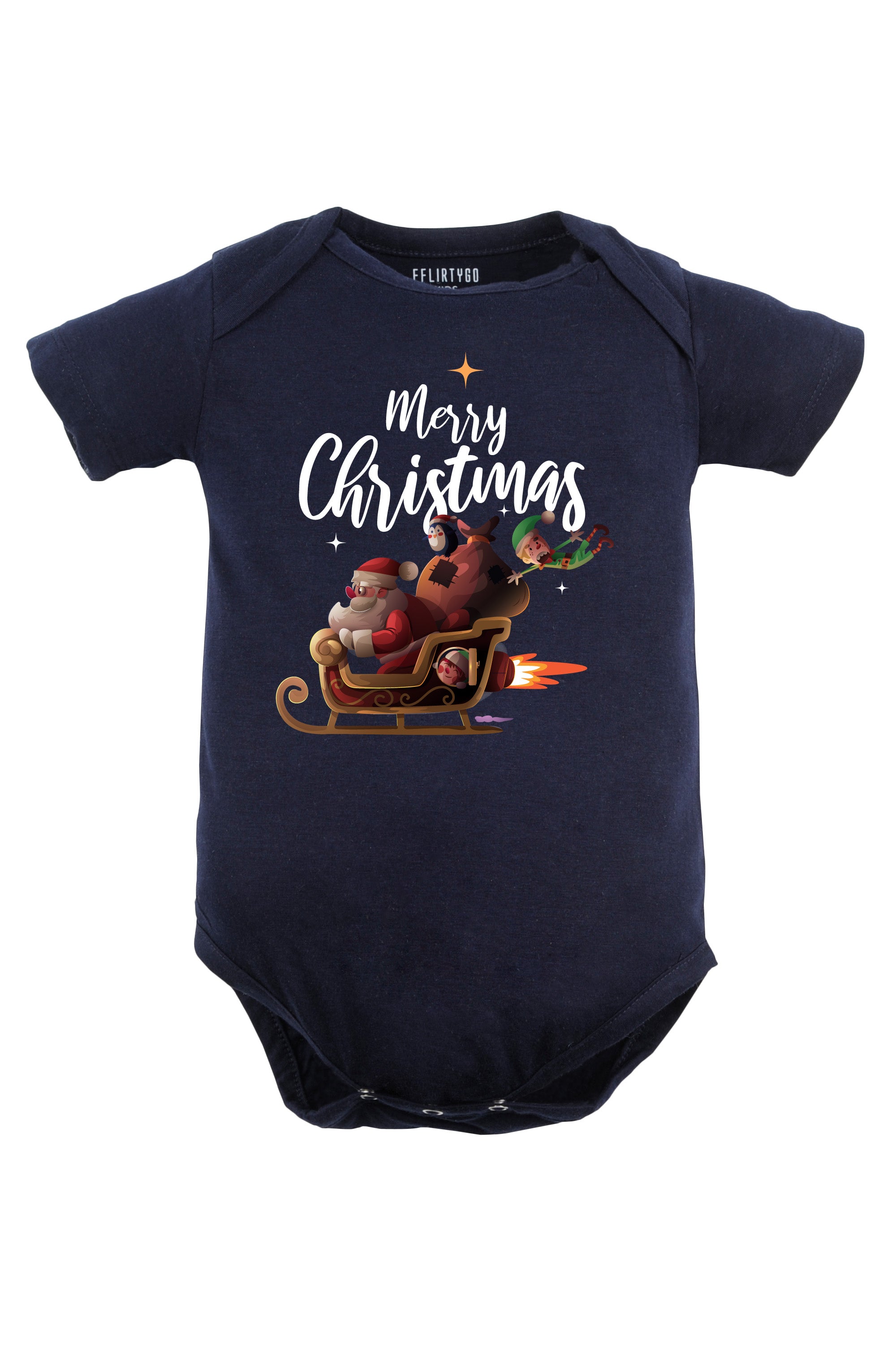 Merry Christmas with Santa's Sleigh Baby Romper | Onesies