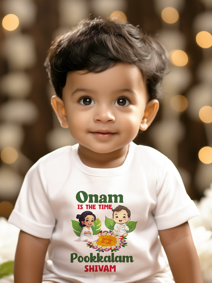 Onam Is The Time Pookkalam Kids T Shirt w/ Custom Name