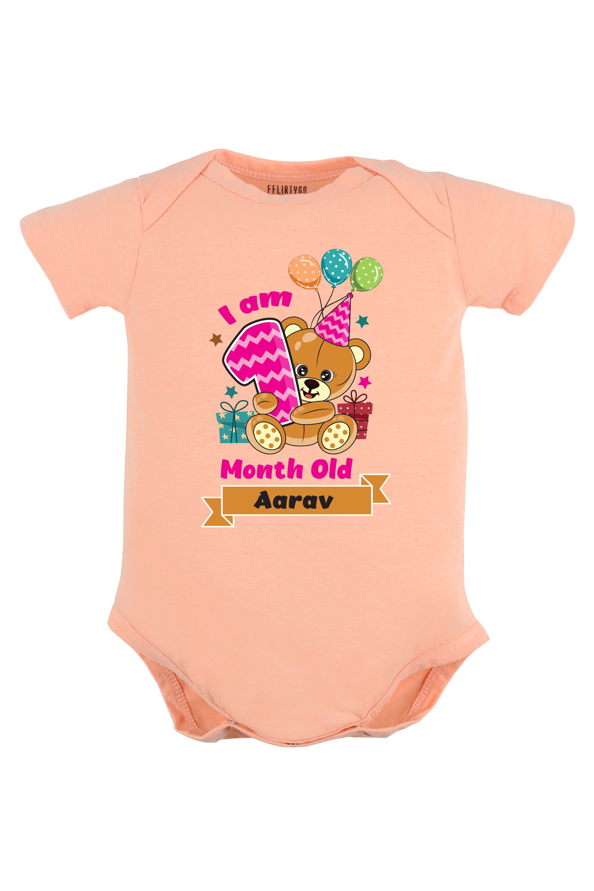 One Month Milestone Baby Romper | Onesies - Birthday Teddy w/ Custom Name