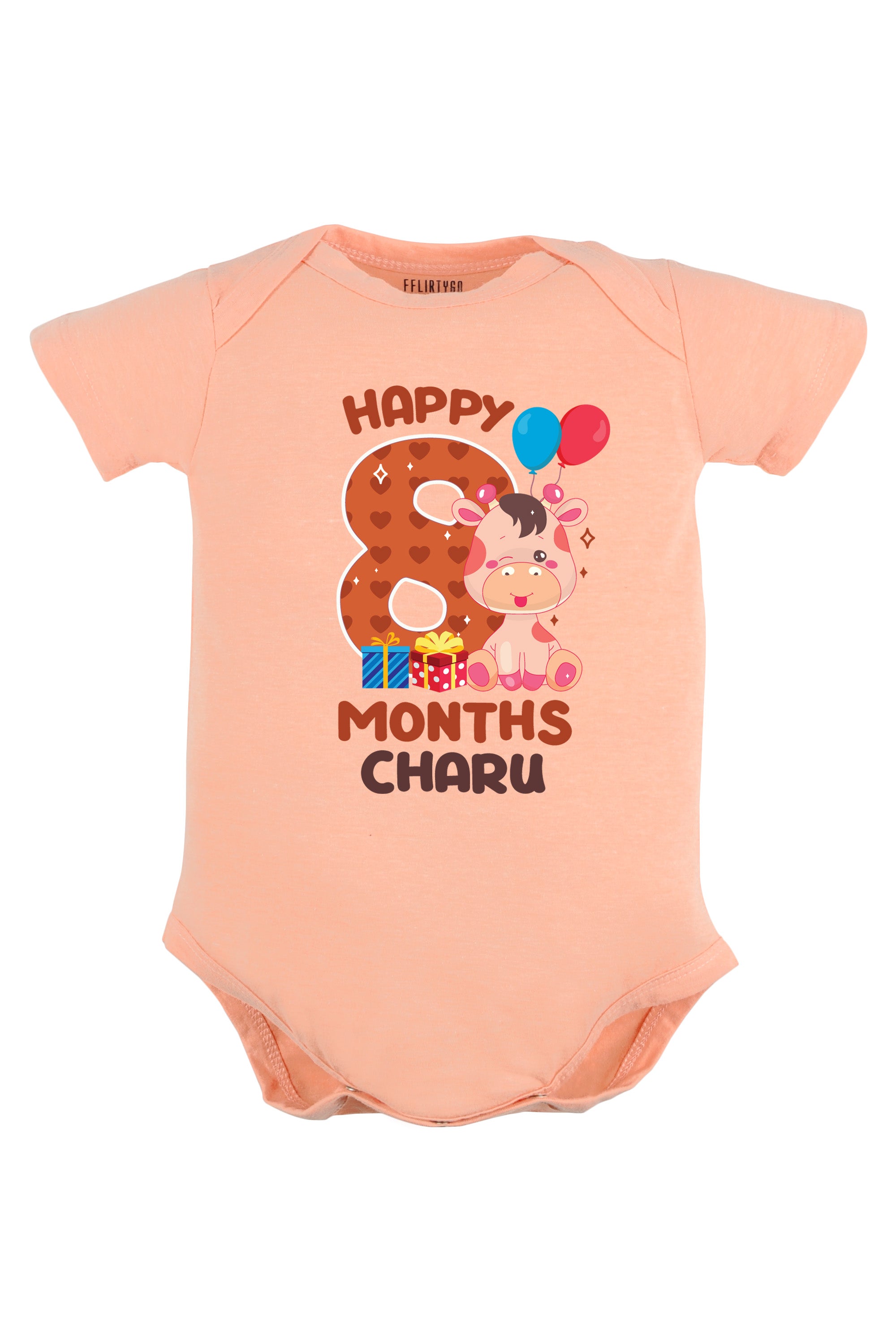 Eight Month Milestone Baby Romper | Onesies - Giraffe w/ Custom Name