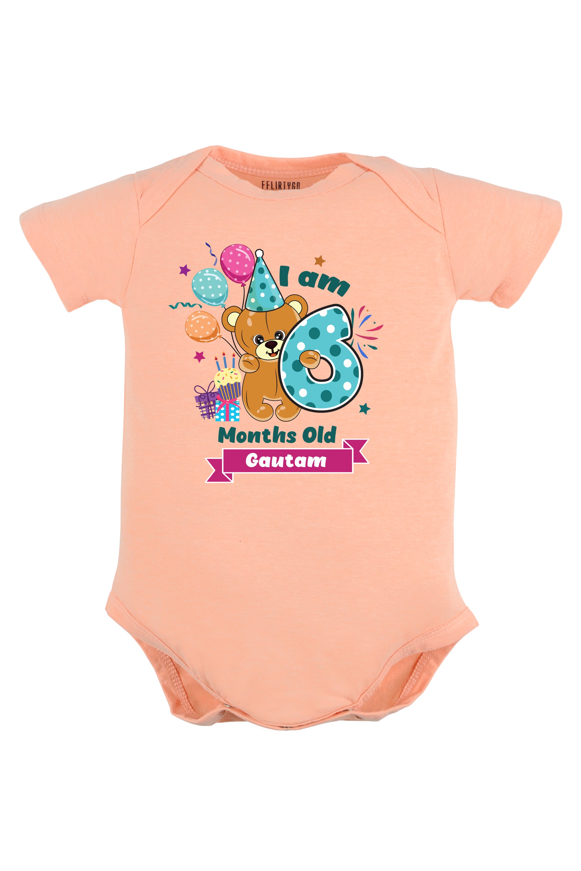 Six Month Milestone Baby Romper | Onesies - Birthday Teddy w/ Custom Name