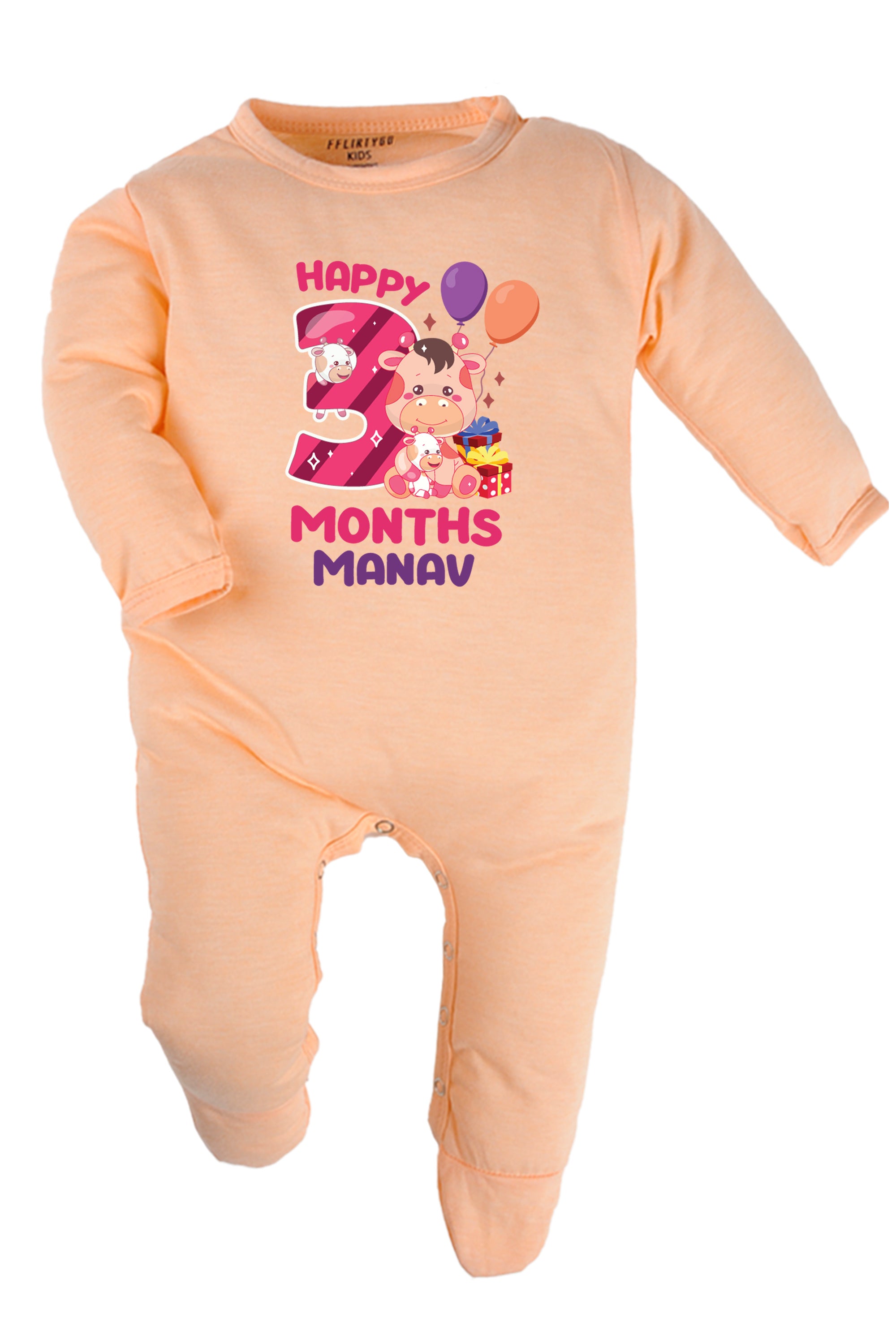 Three Months Milestone Baby Romper | Onesies - Giraffe w/ Custom Name