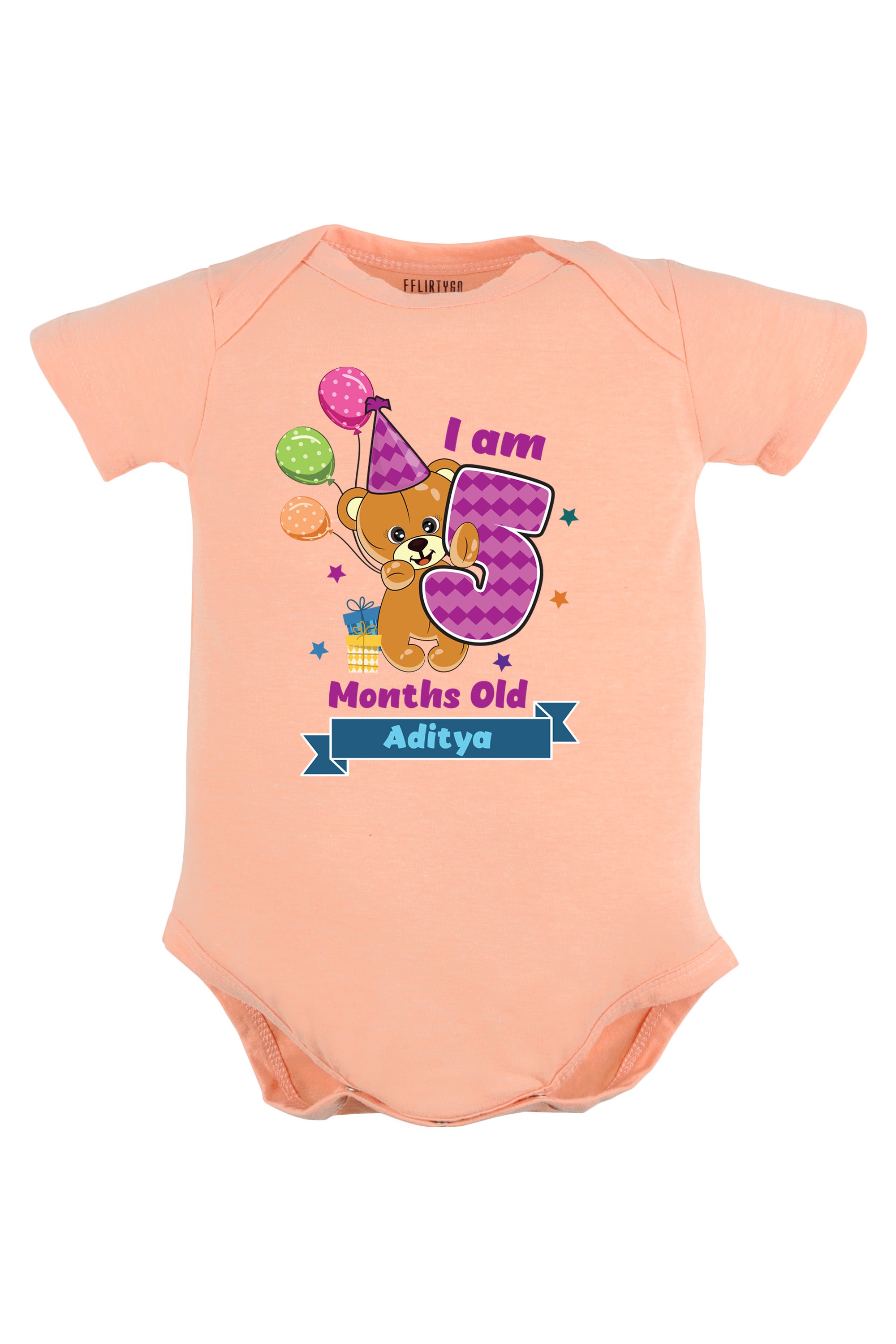 Five Month Milestone Baby Romper | Onesies - Birthday Teddy w/ Custom Name