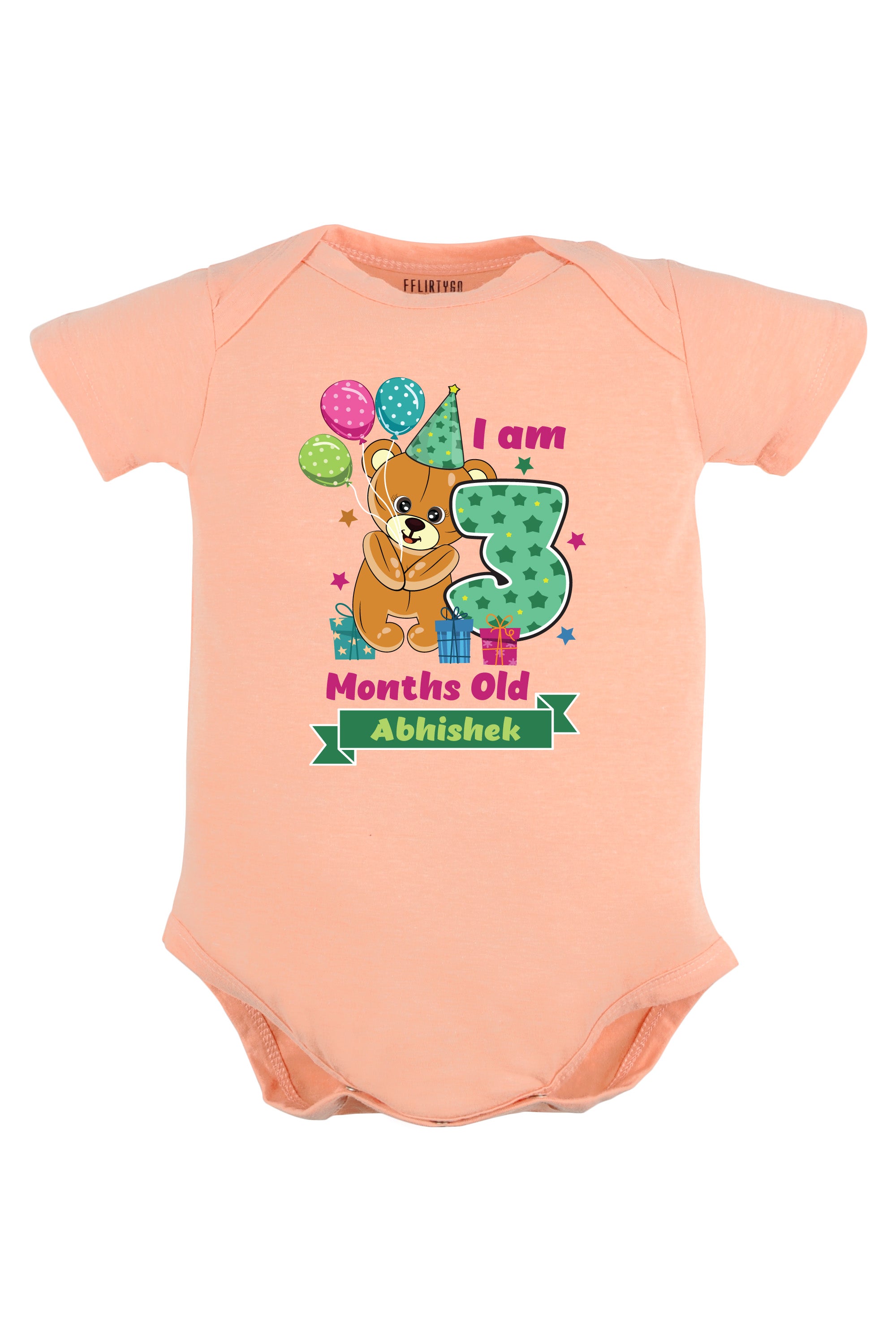 Three Months Milestone Baby Romper | Onesies -  Birthday Teddy w/ Custom Name