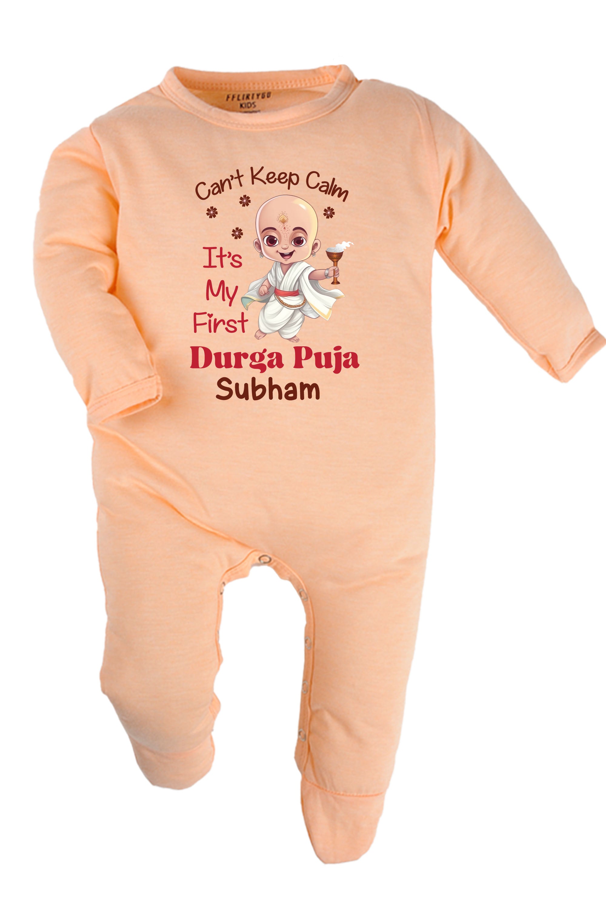 Can't Keep Calm It's My First Durga Puja Baby Romper | Onesies w/ Custom Name