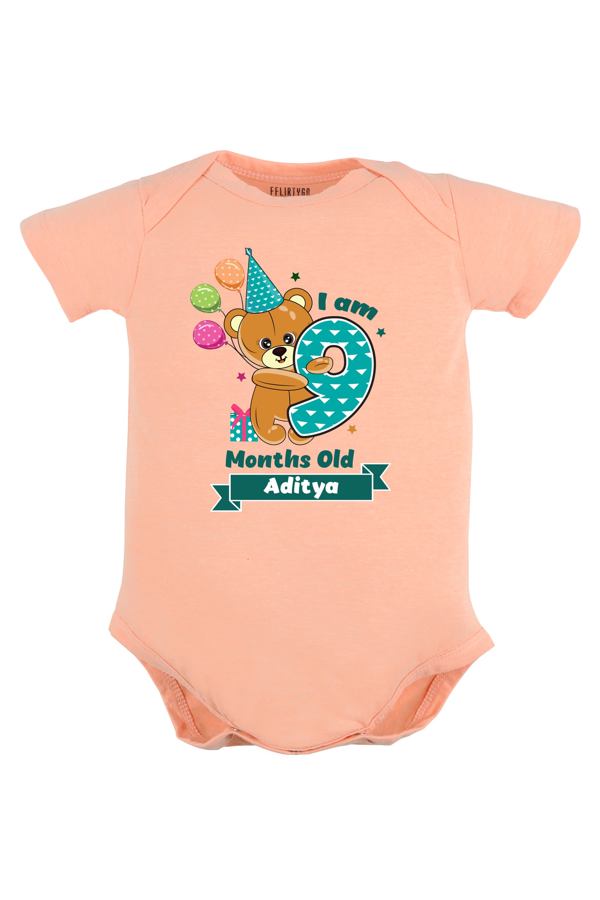 Nine Month Milestone Baby Romper | Onesies - Birthday Teddy w/ Custom Name