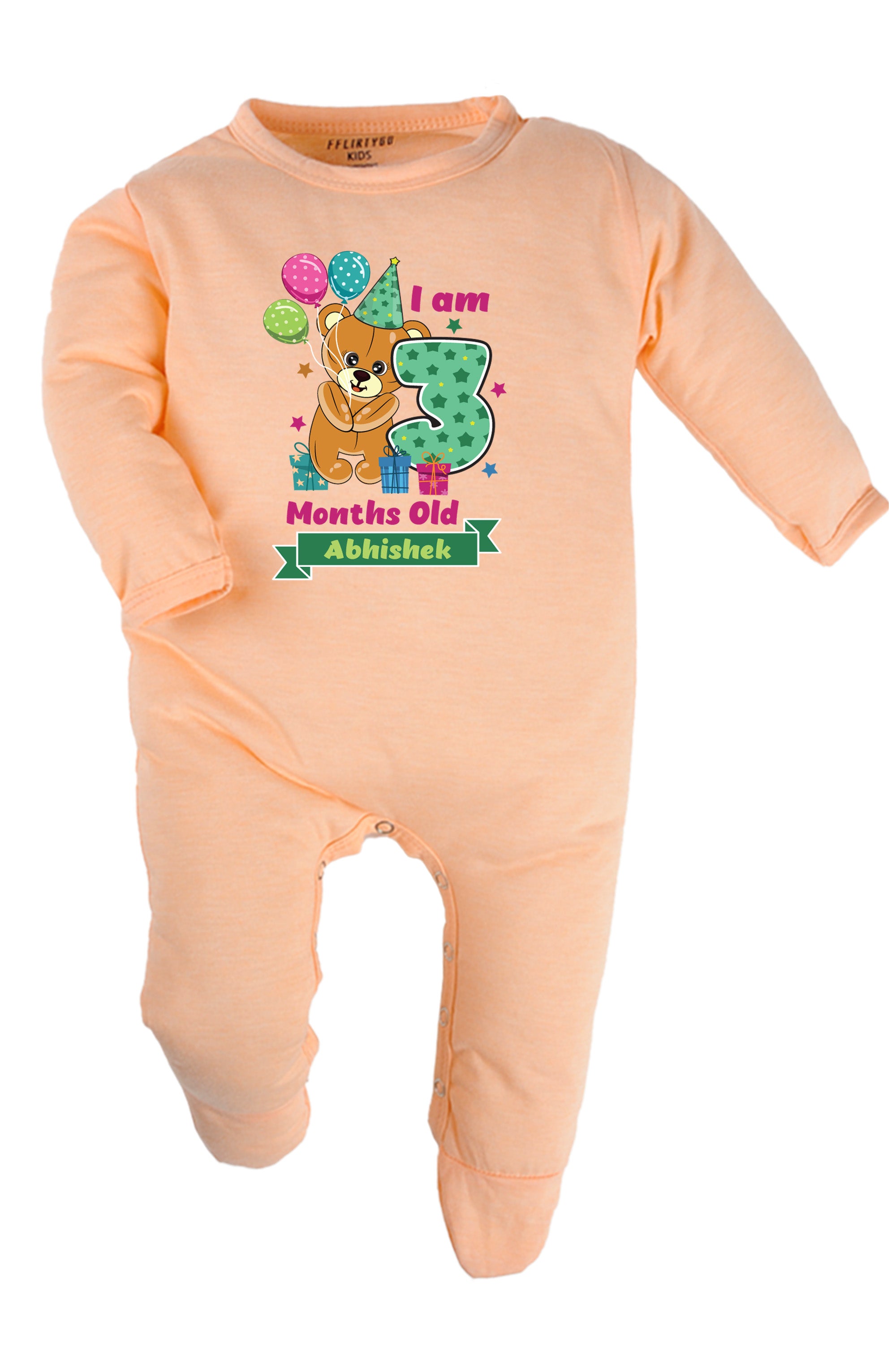 Three Months Milestone Baby Romper | Onesies -  Birthday Teddy w/ Custom Name