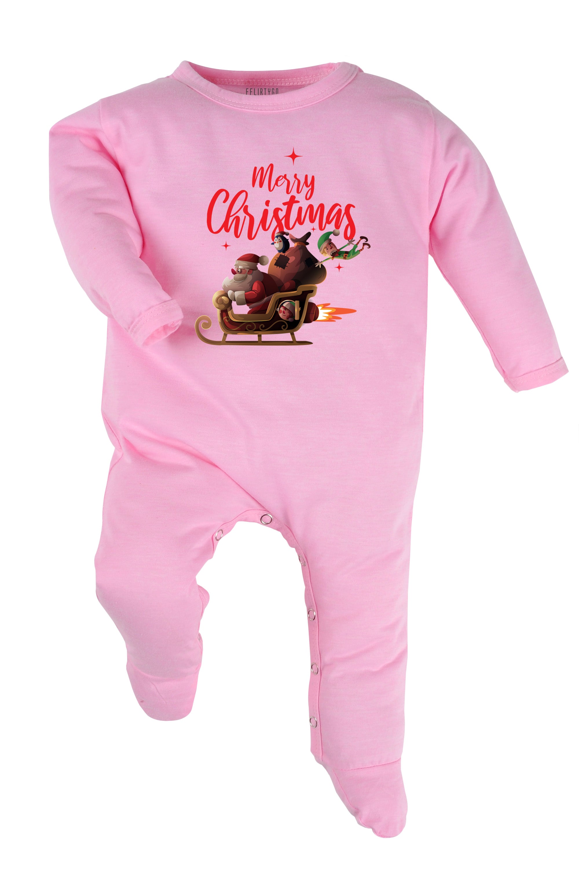 Merry Christmas with Santa's Sleigh Baby Romper | Onesies