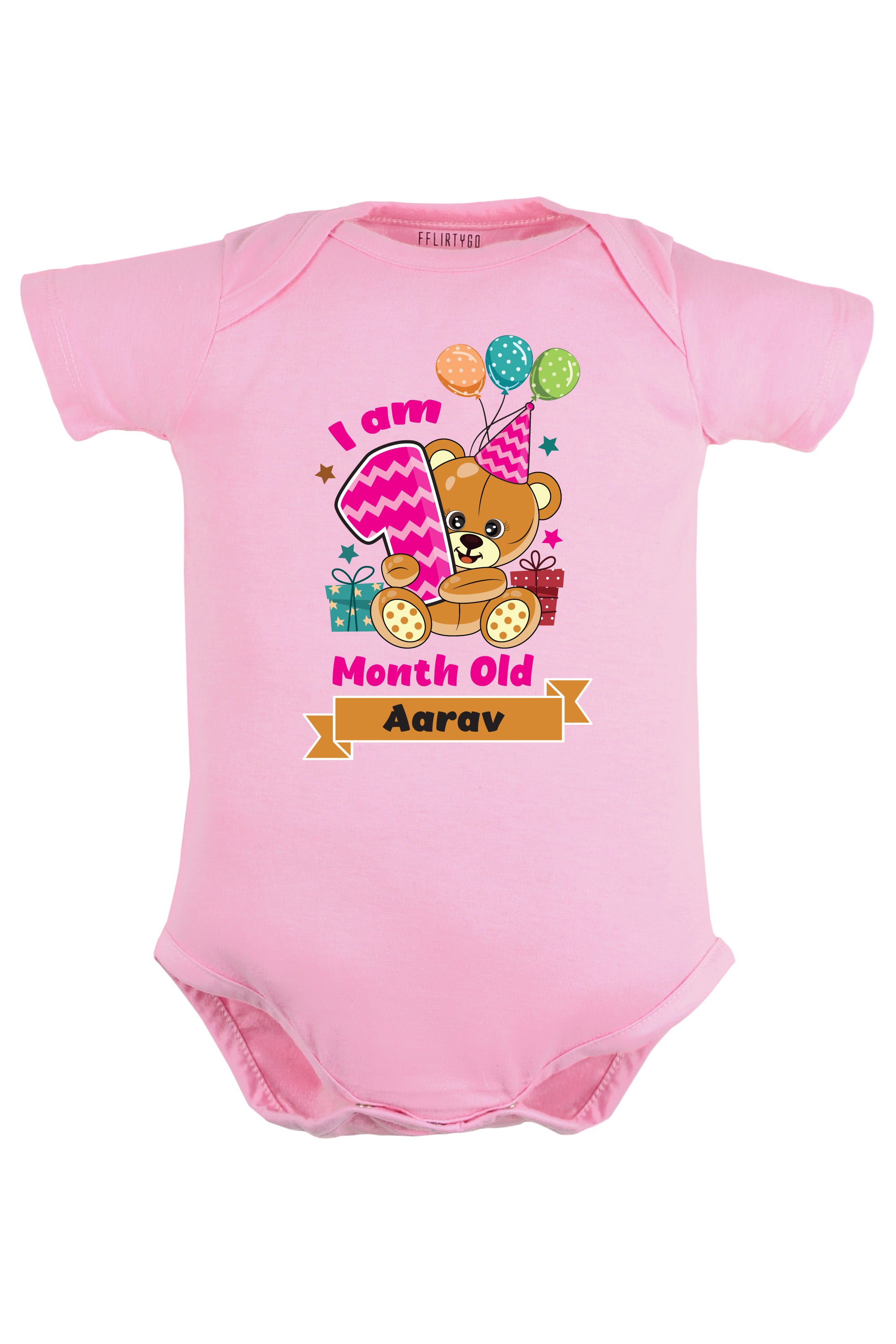 One Month Milestone Baby Romper | Onesies - Birthday Teddy w/ Custom Name