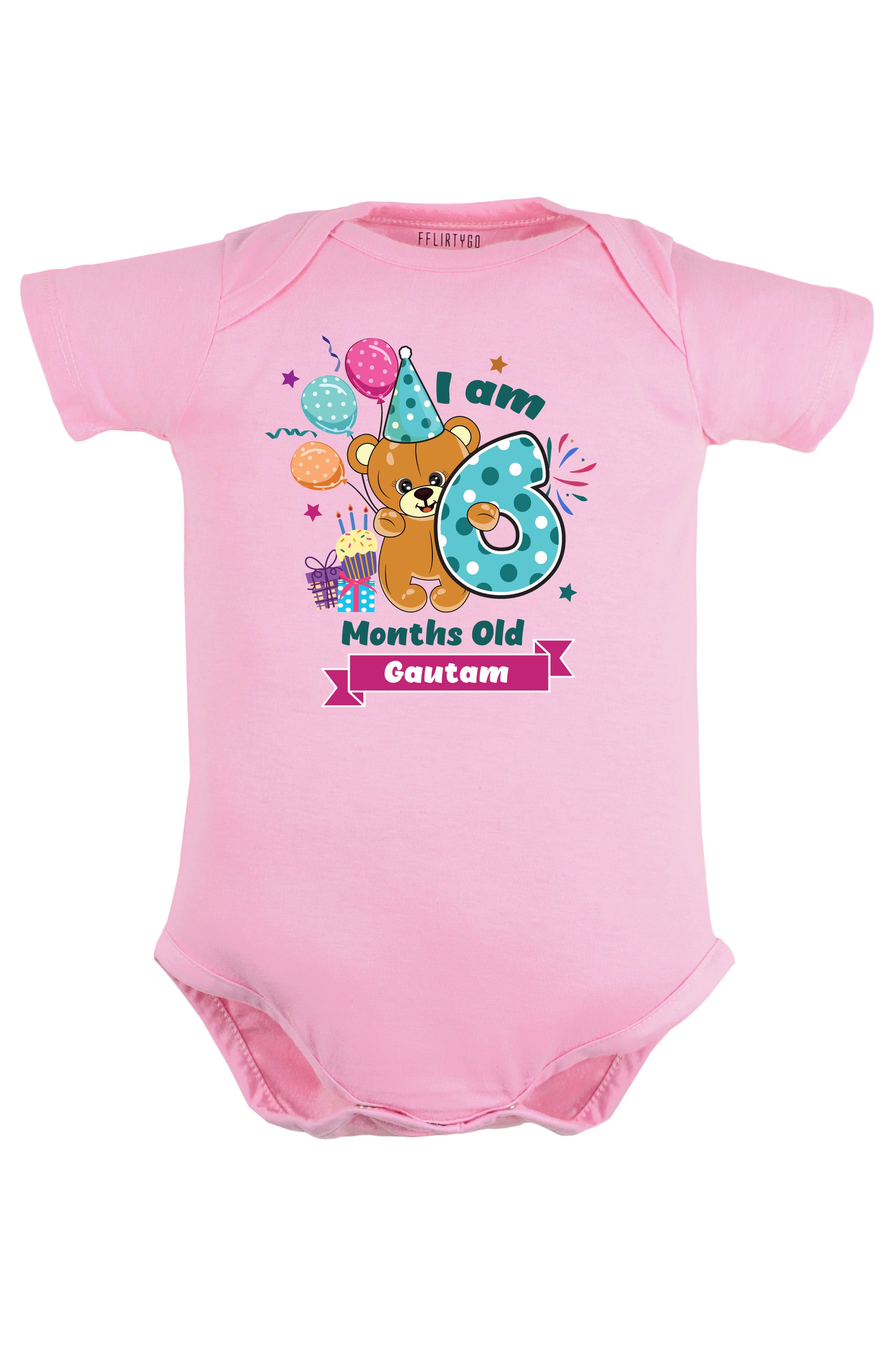 Six Month Milestone Baby Romper | Onesies - Birthday Teddy w/ Custom Name