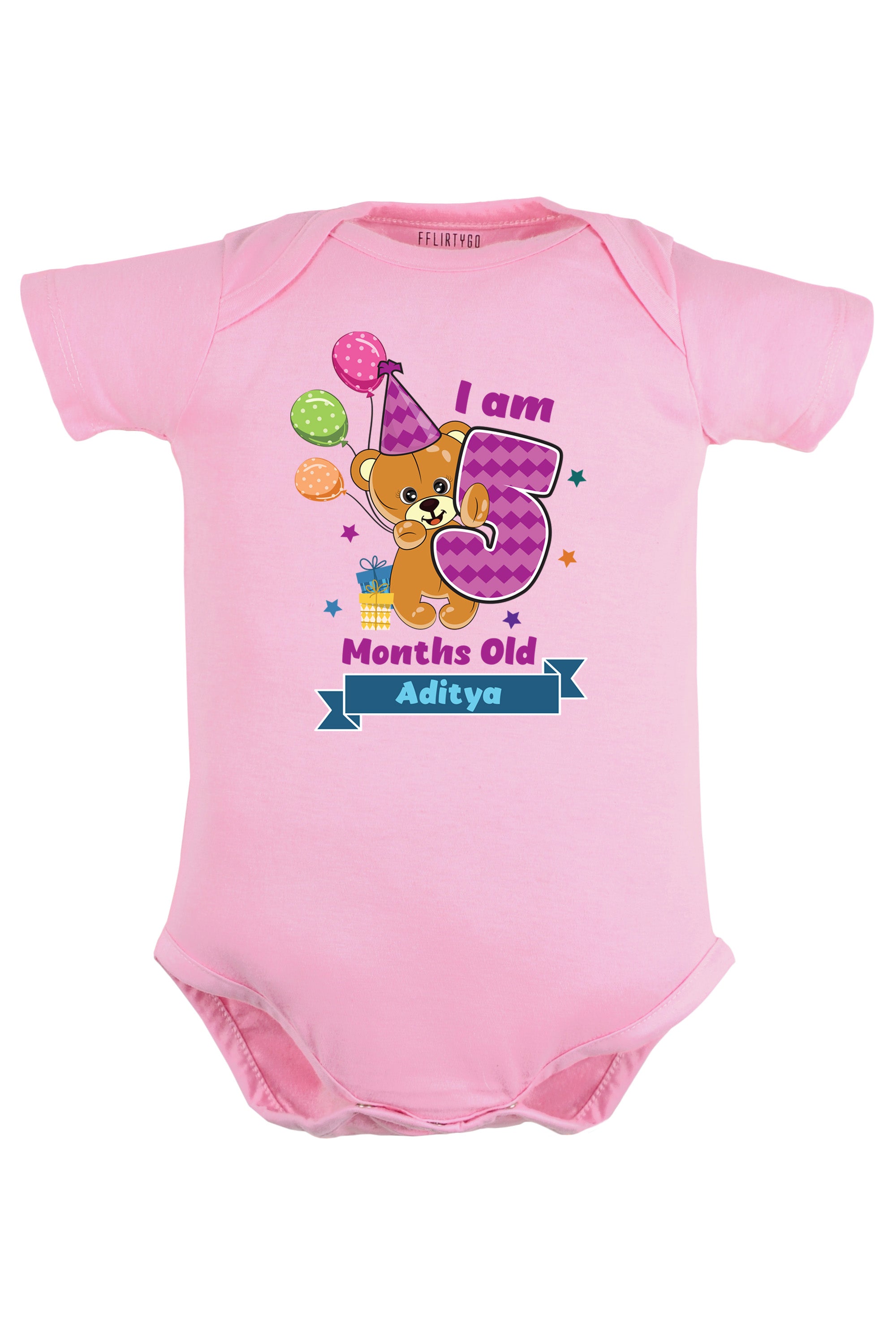 Five Month Milestone Baby Romper | Onesies - Birthday Teddy w/ Custom Name