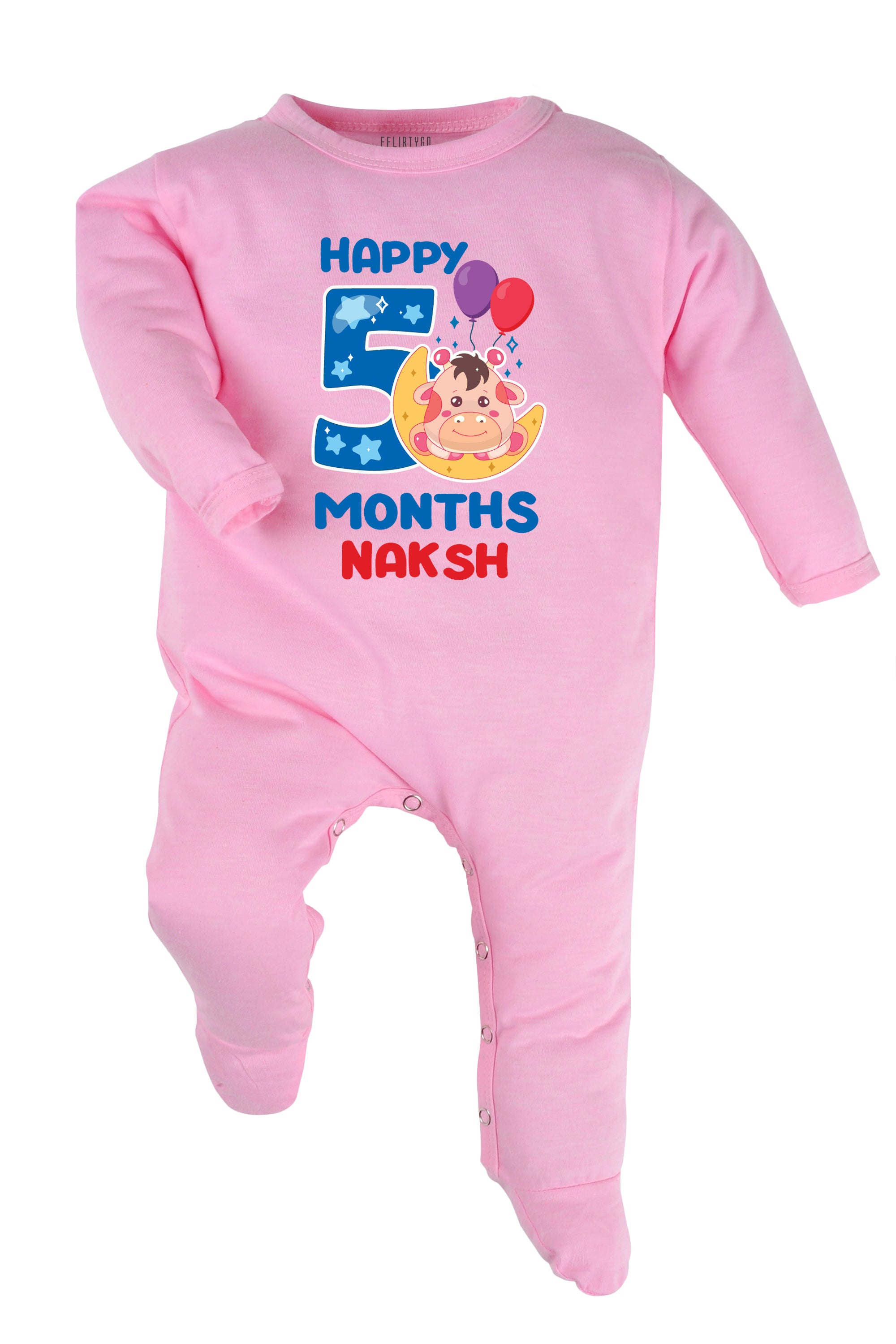 Five Month Milestone Baby Romper | Onesies - Giraffe w/ Custom Name