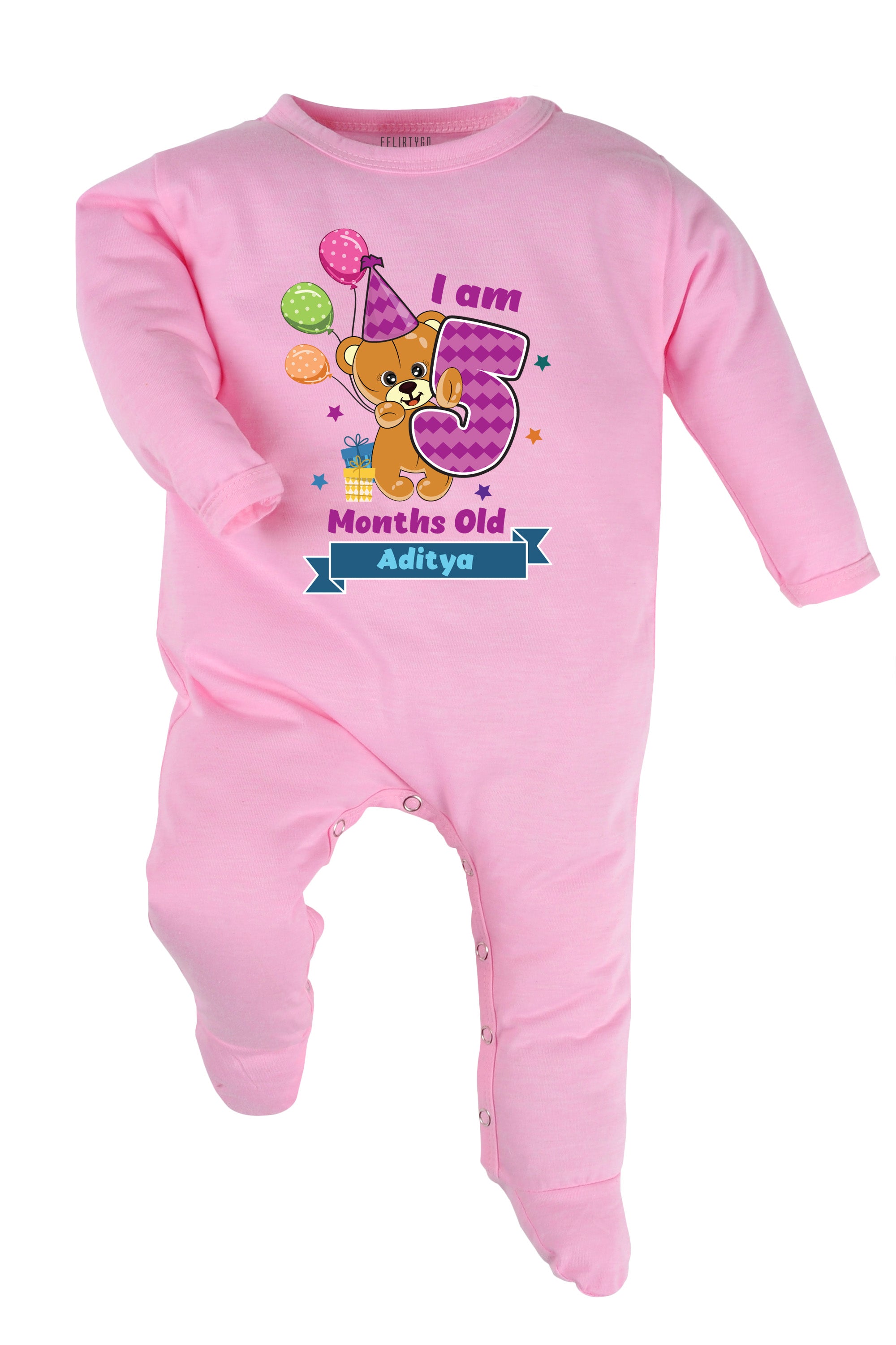 Five Month Milestone Baby Romper | Onesies - Birthday Teddy w/ Custom Name