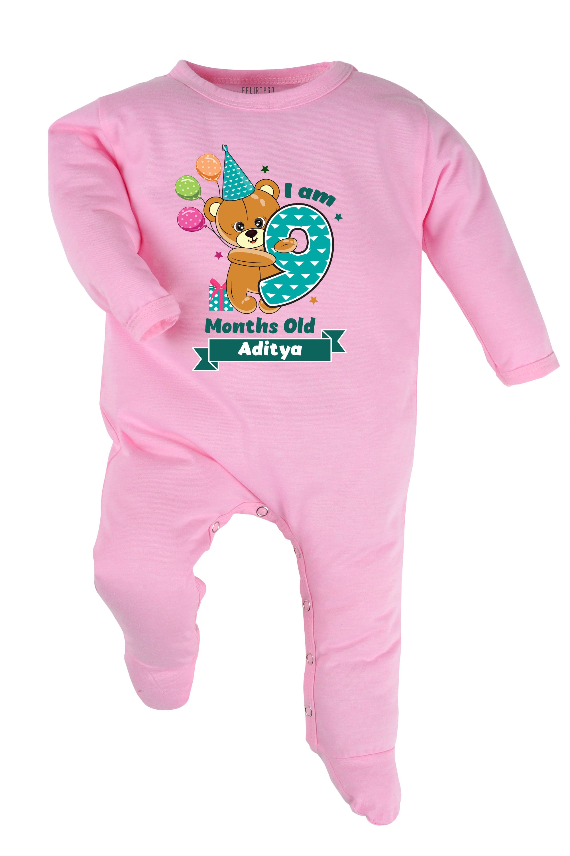 Nine Month Milestone Baby Romper | Onesies - Birthday Teddy w/ Custom Name