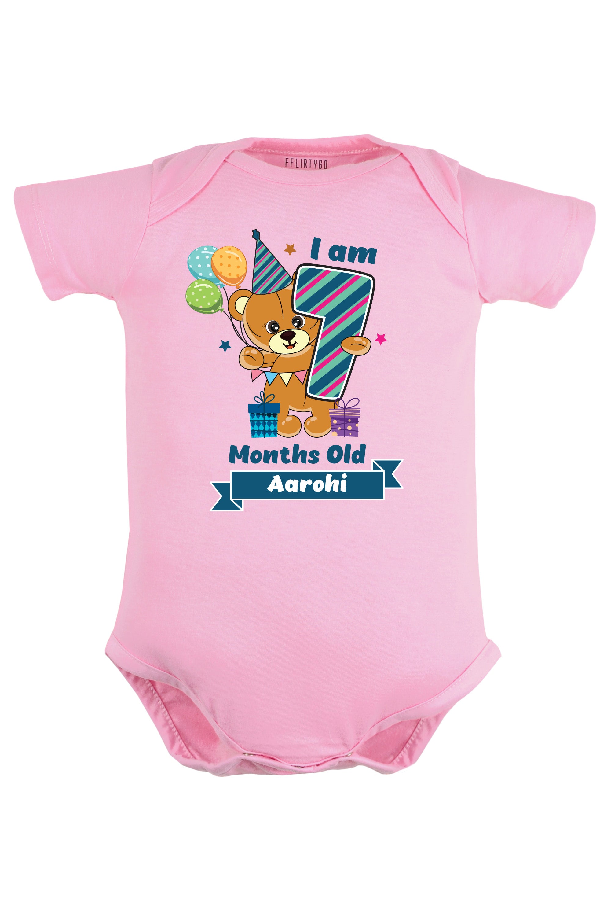 Seven Month Milestone Baby Romper | Onesies - Birthday Teddy w/ Custom Name