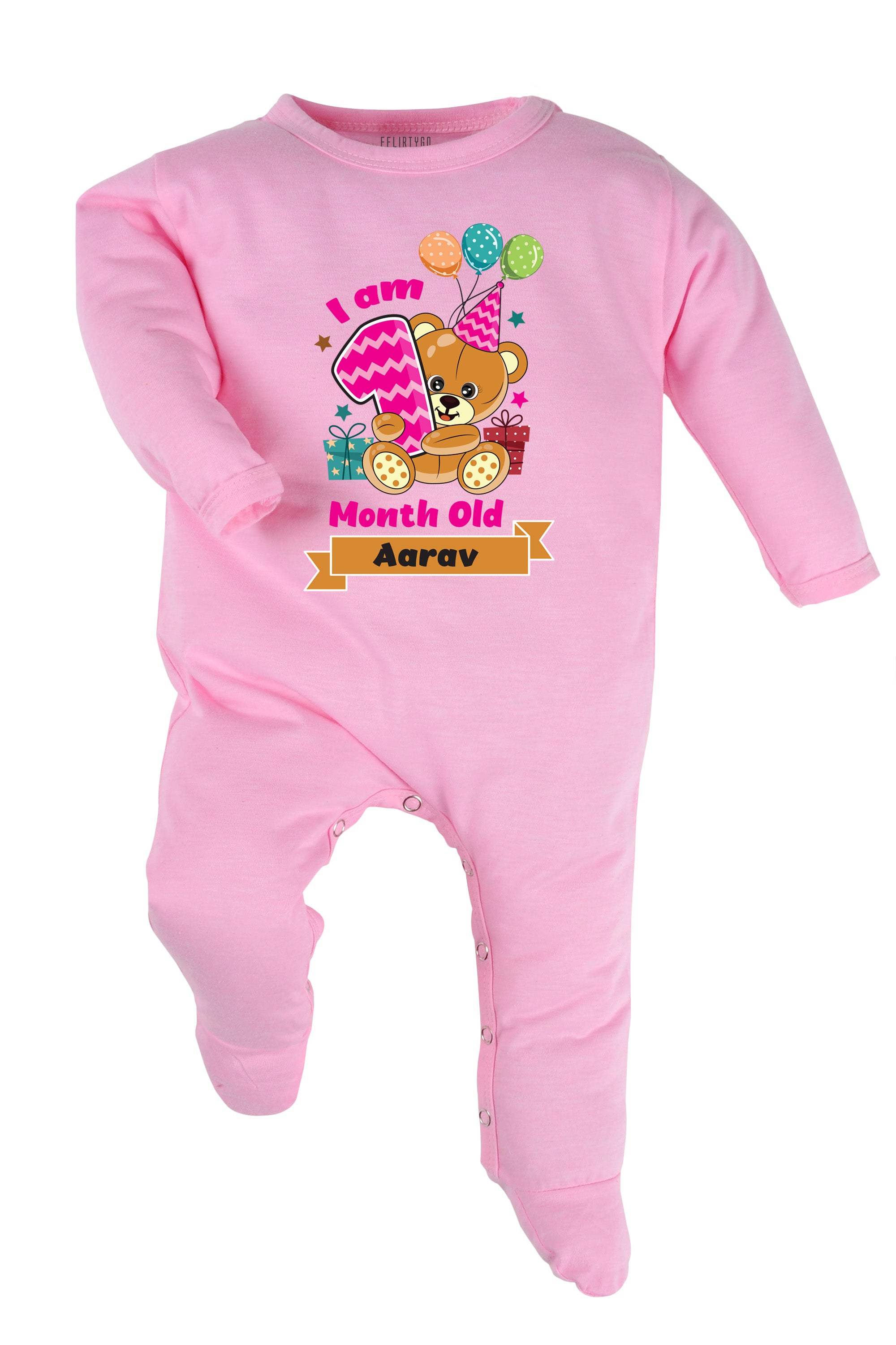 One Month Milestone Baby Romper | Onesies - Birthday Teddy w/ Custom Name