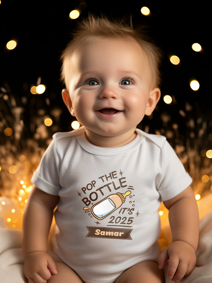 Pop The Bottles It's 2025 Baby Romper | Onesies w/ Custom Name