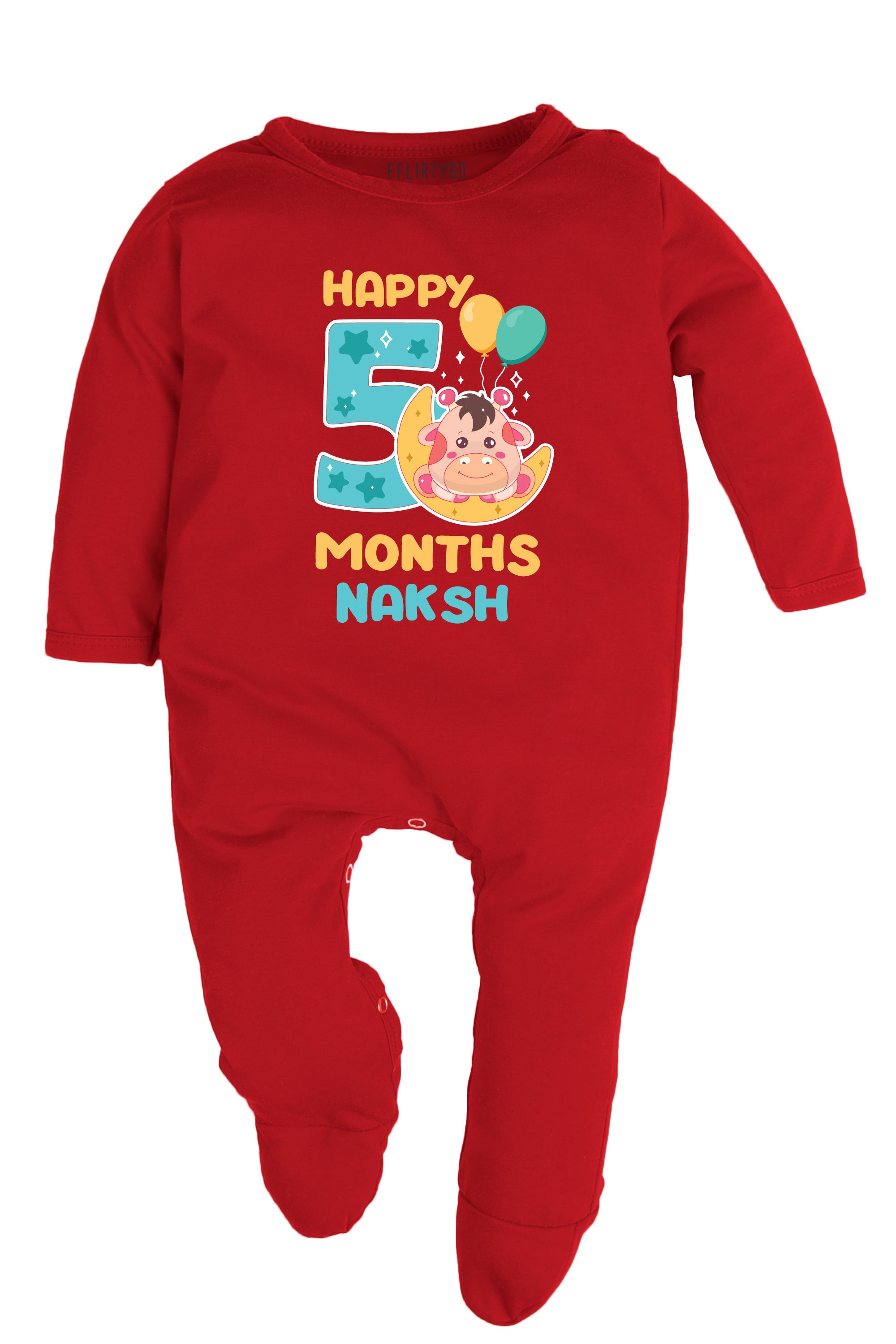 Five Month Milestone Baby Romper | Onesies - Giraffe w/ Custom Name