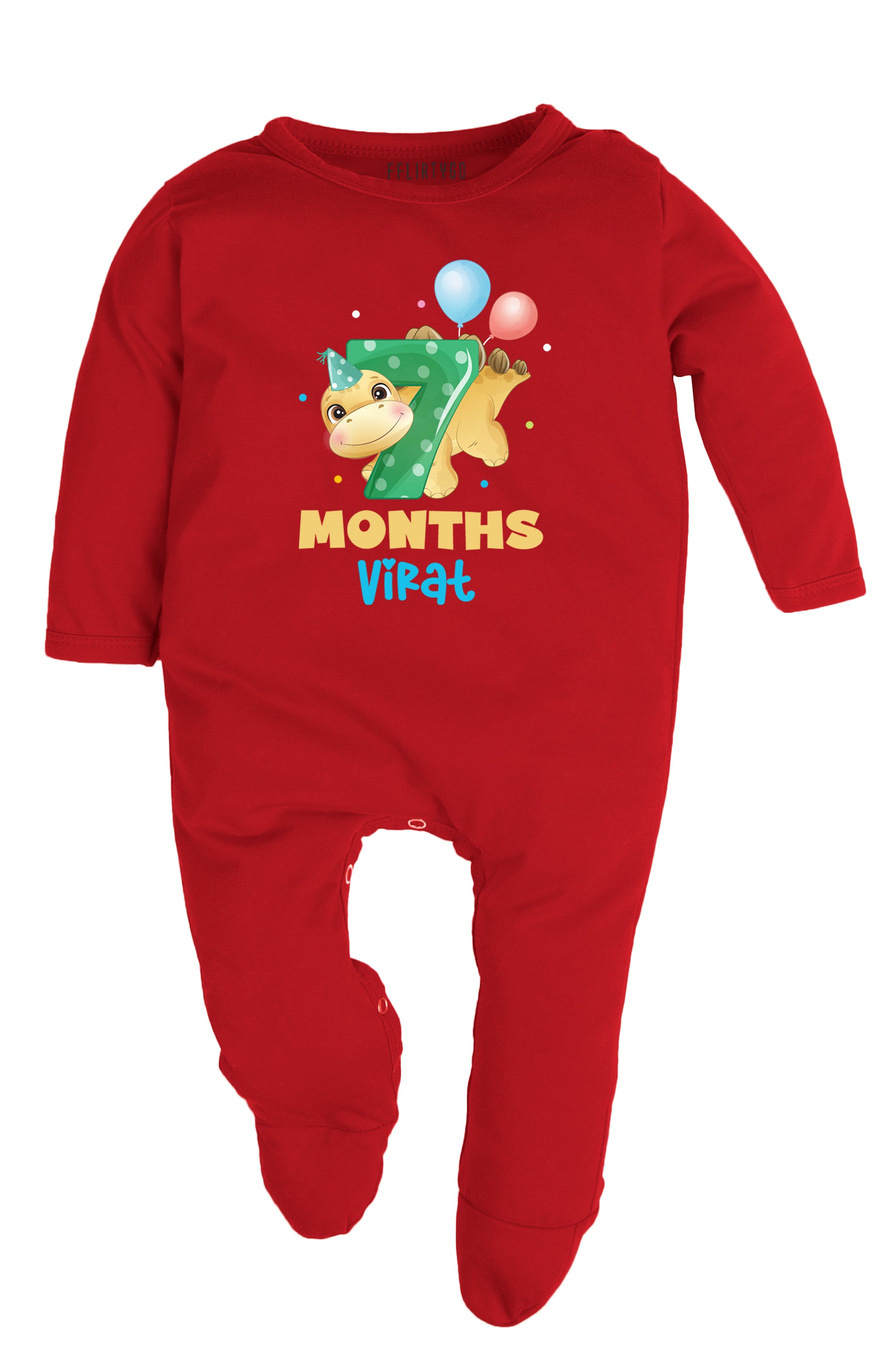 Seven Month Milestone Baby Romper | Onesies - Dino w/ Custom Name