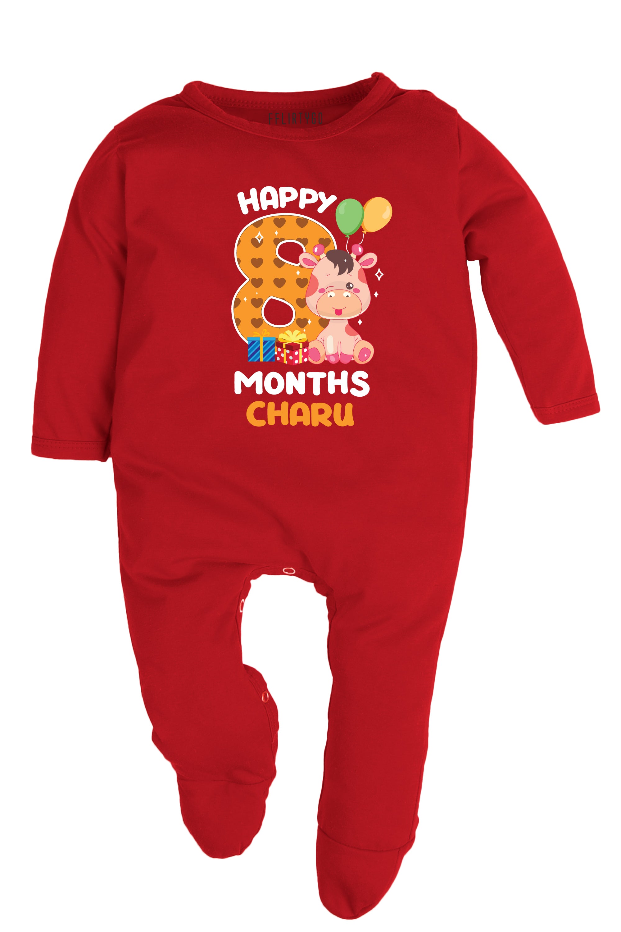 Eight Month Milestone Baby Romper | Onesies - Giraffe w/ Custom Name