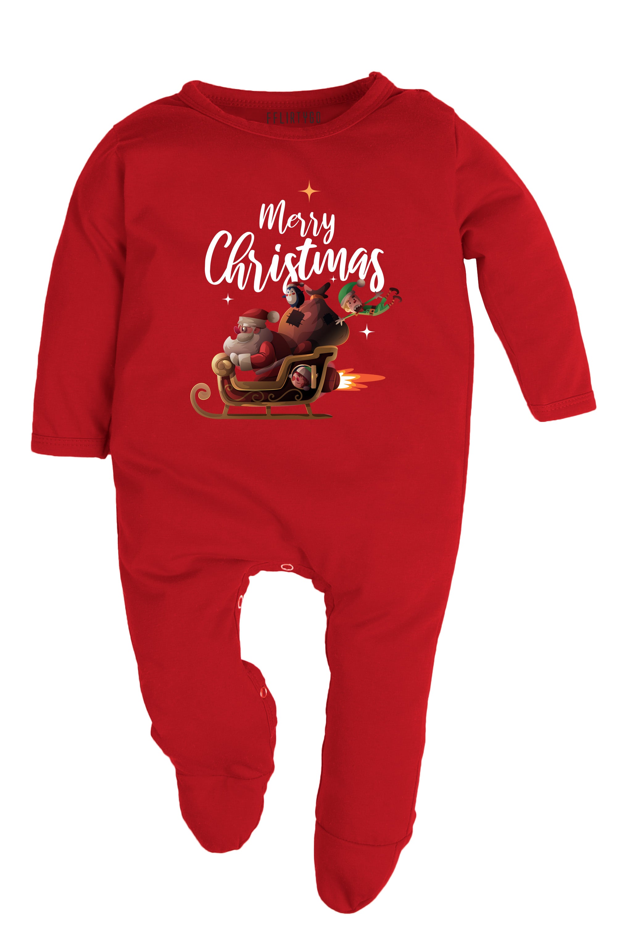 Merry Christmas with Santa's Sleigh Baby Romper | Onesies