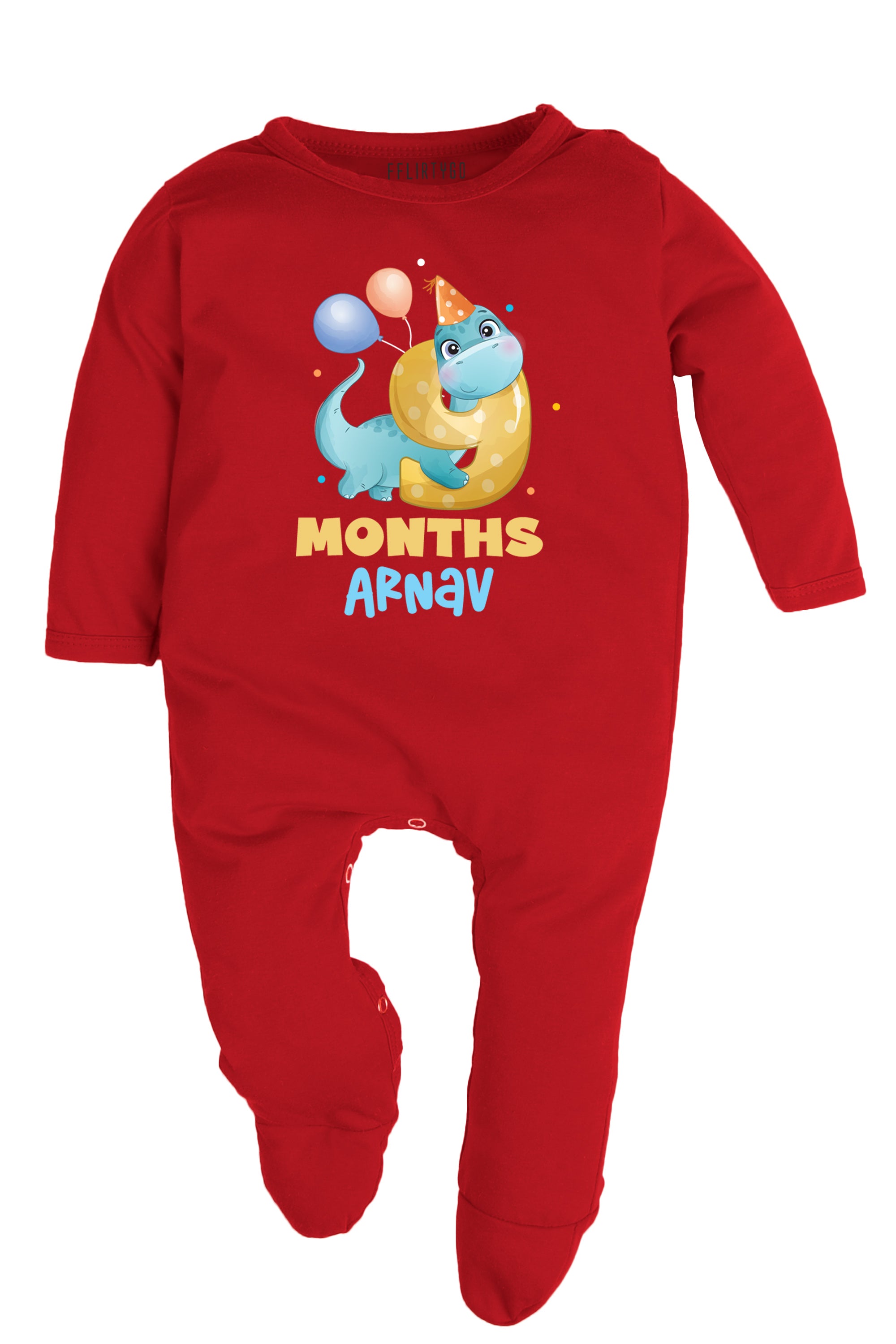 Nine Month Milestone Baby Romper | Onesies - Dino w/ Custom Name