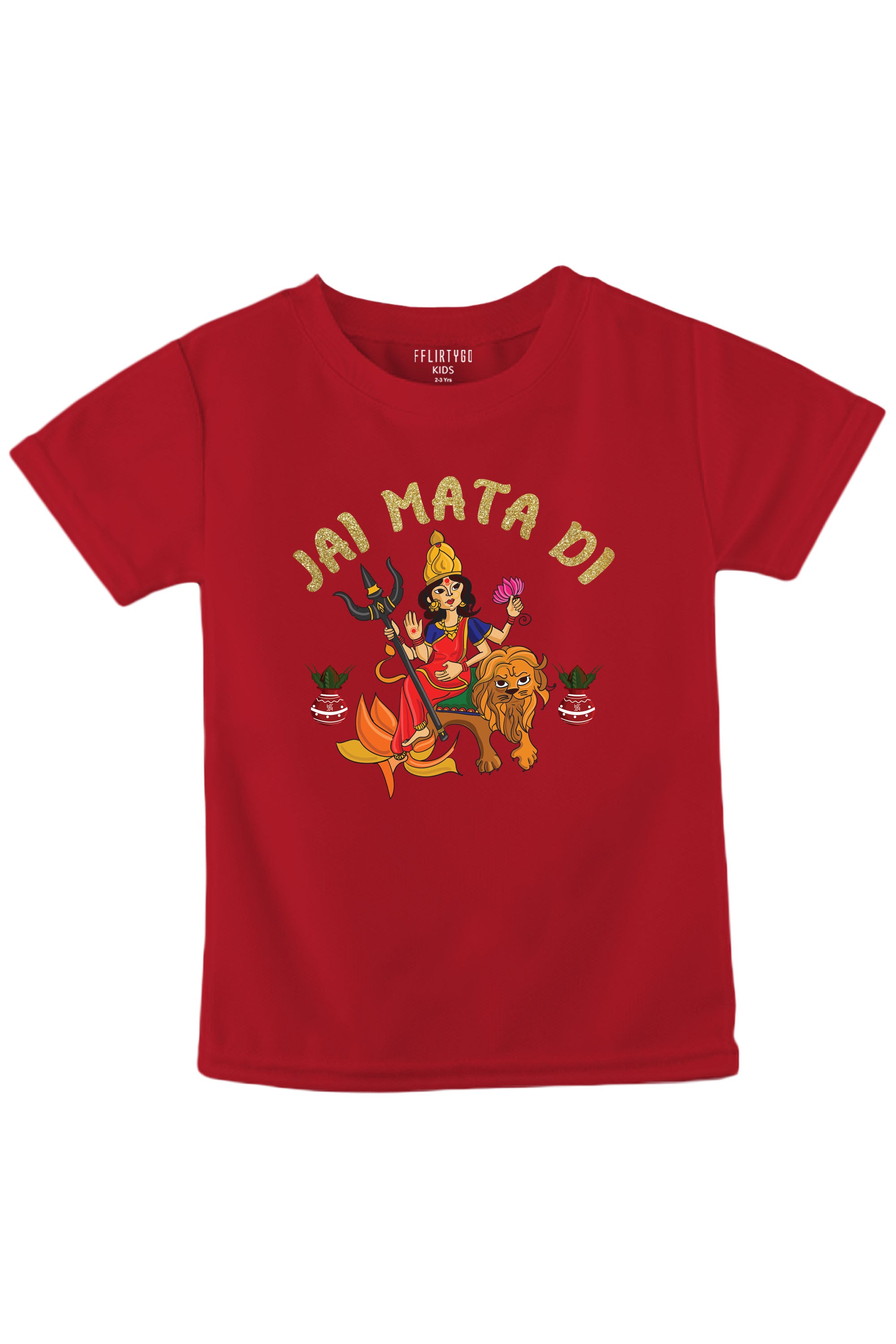 Jai Mata Di With Glitter  Kids T Shirt