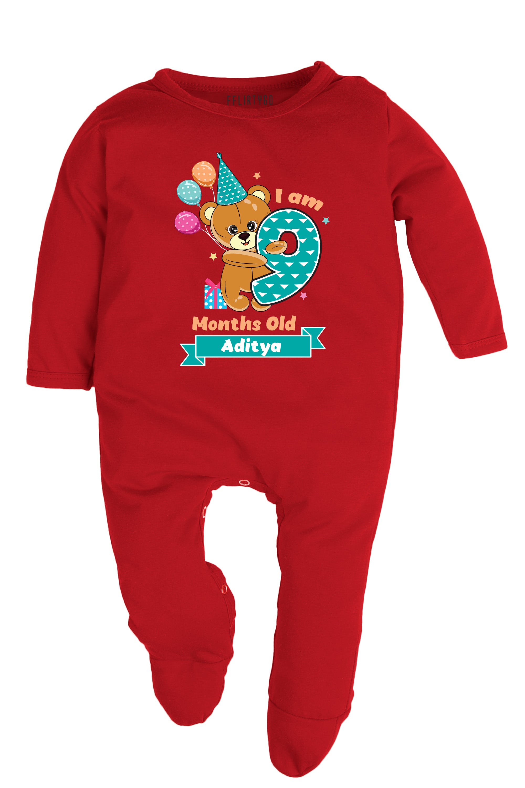 Nine Month Milestone Baby Romper | Onesies - Birthday Teddy w/ Custom Name