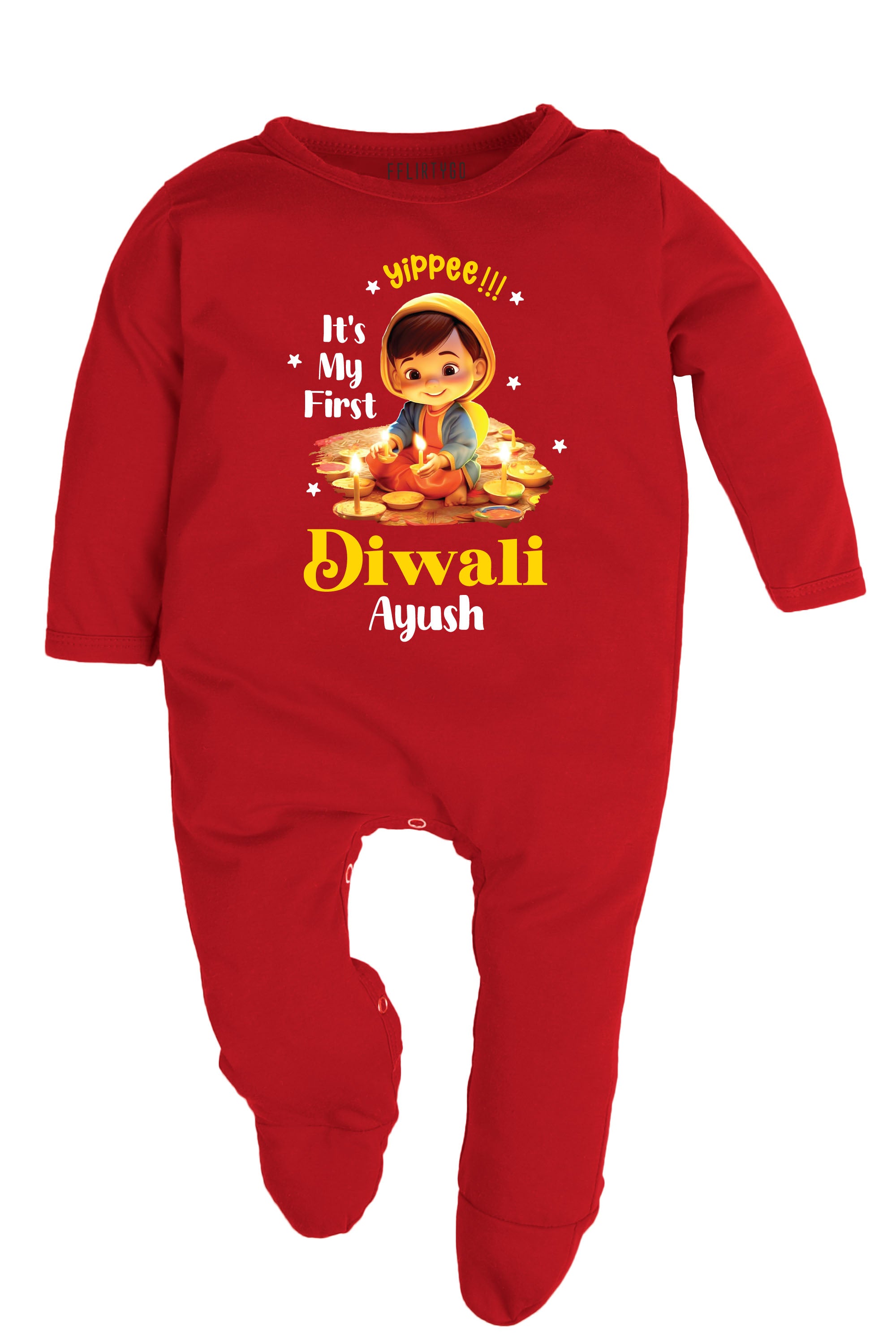 Yippee !!! It's My First Diwali Baby Romper | Onesies w/ Custom Name