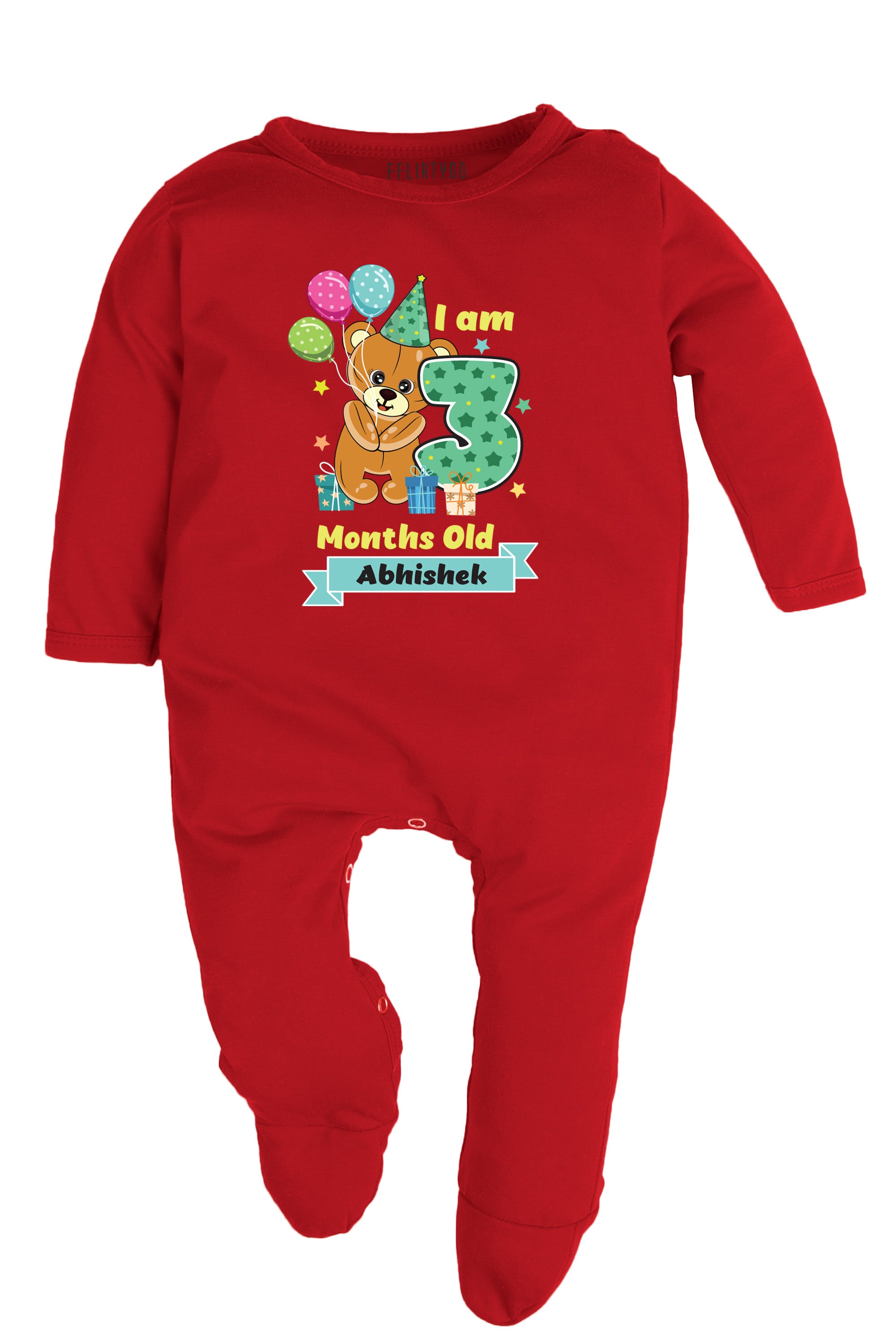 Three Months Milestone Baby Romper | Onesies -  Birthday Teddy w/ Custom Name