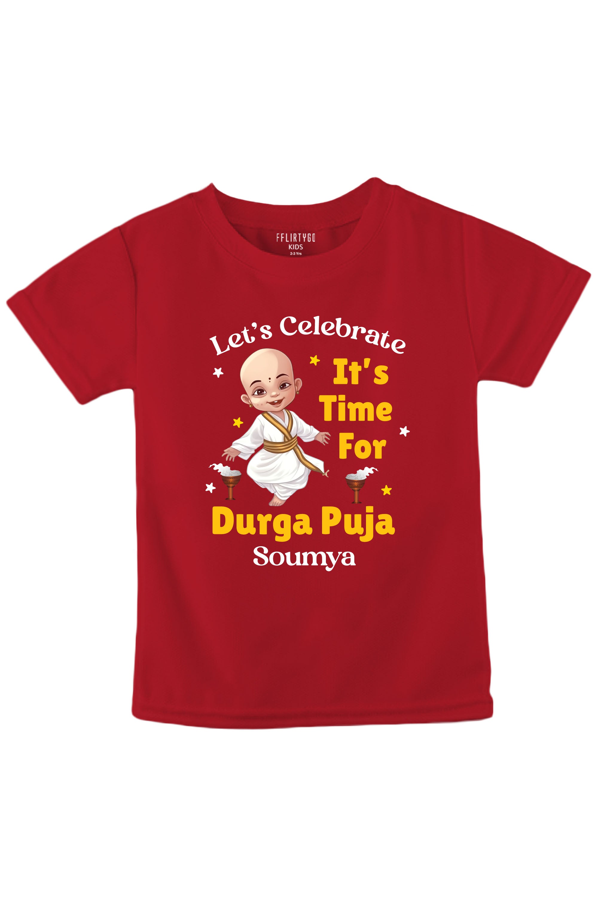 Let's Celebrate It's Time For Durga Puja Kids T Shirt w/ Custom Name