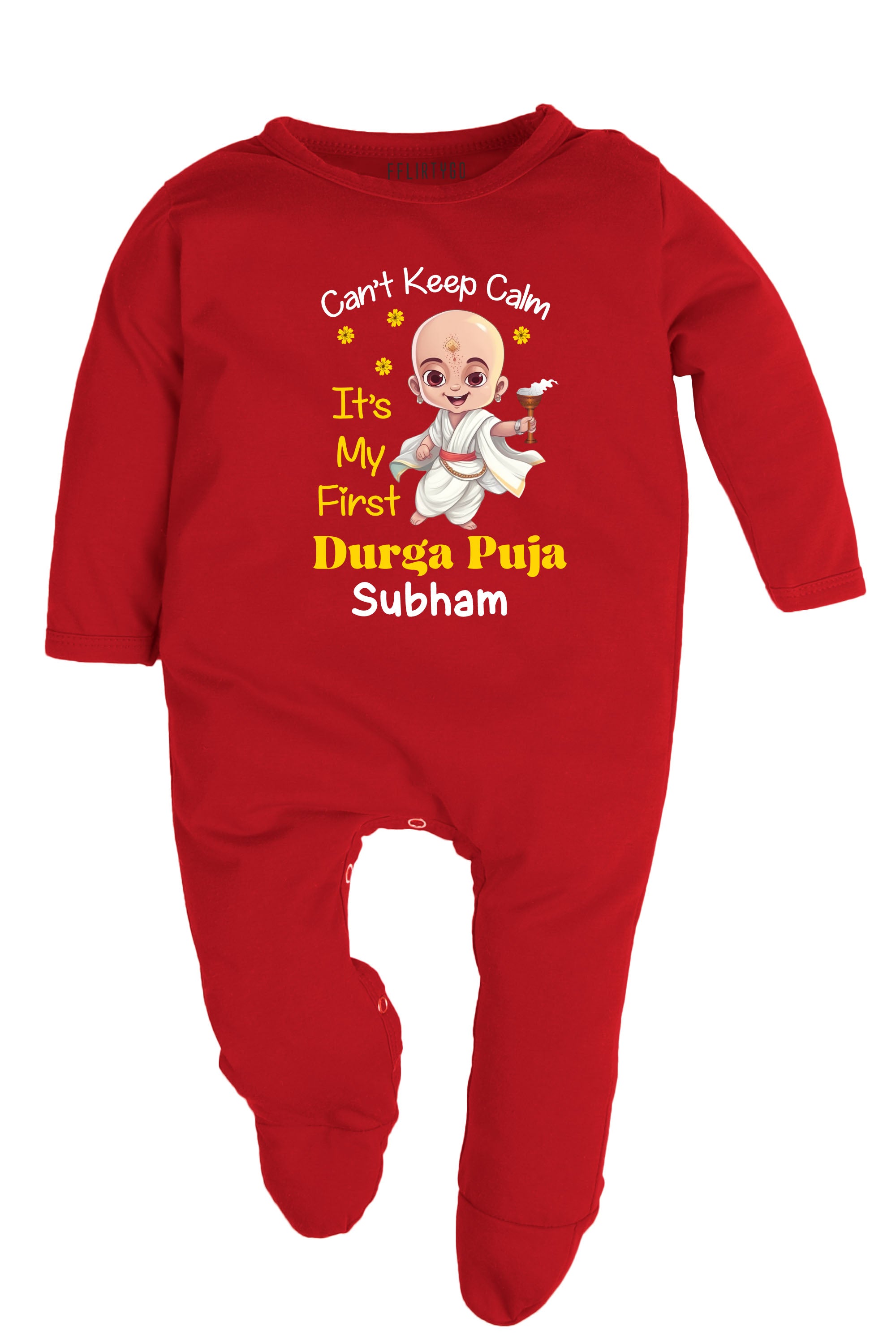 Can't Keep Calm It's My First Durga Puja Baby Romper | Onesies w/ Custom Name