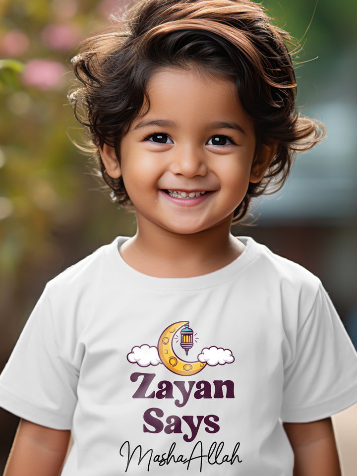 Says MashaAllah Kids T Shirt w/Custom Name