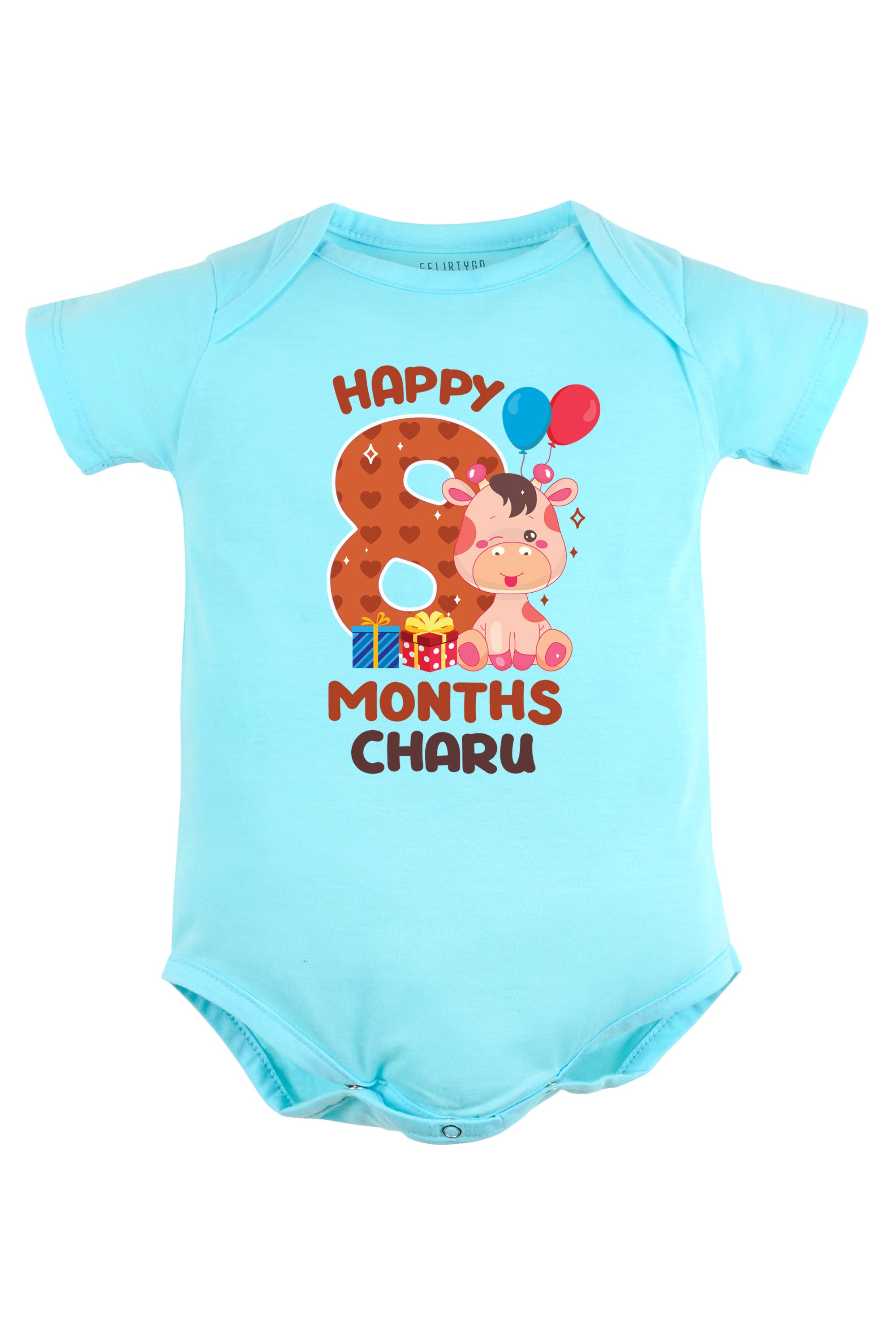 Eight Month Milestone Baby Romper | Onesies - Giraffe w/ Custom Name