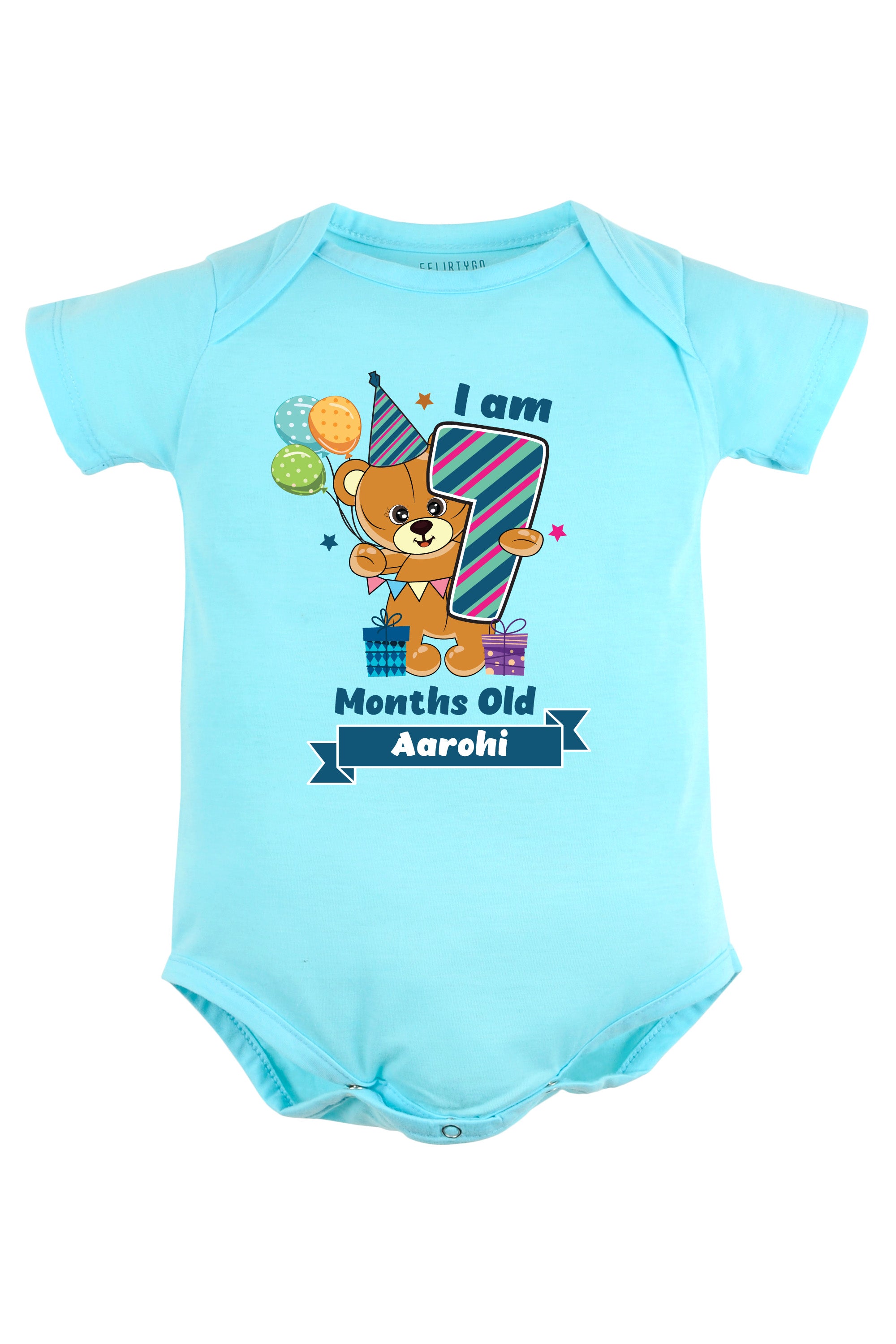 Seven Month Milestone Baby Romper | Onesies - Birthday Teddy w/ Custom Name