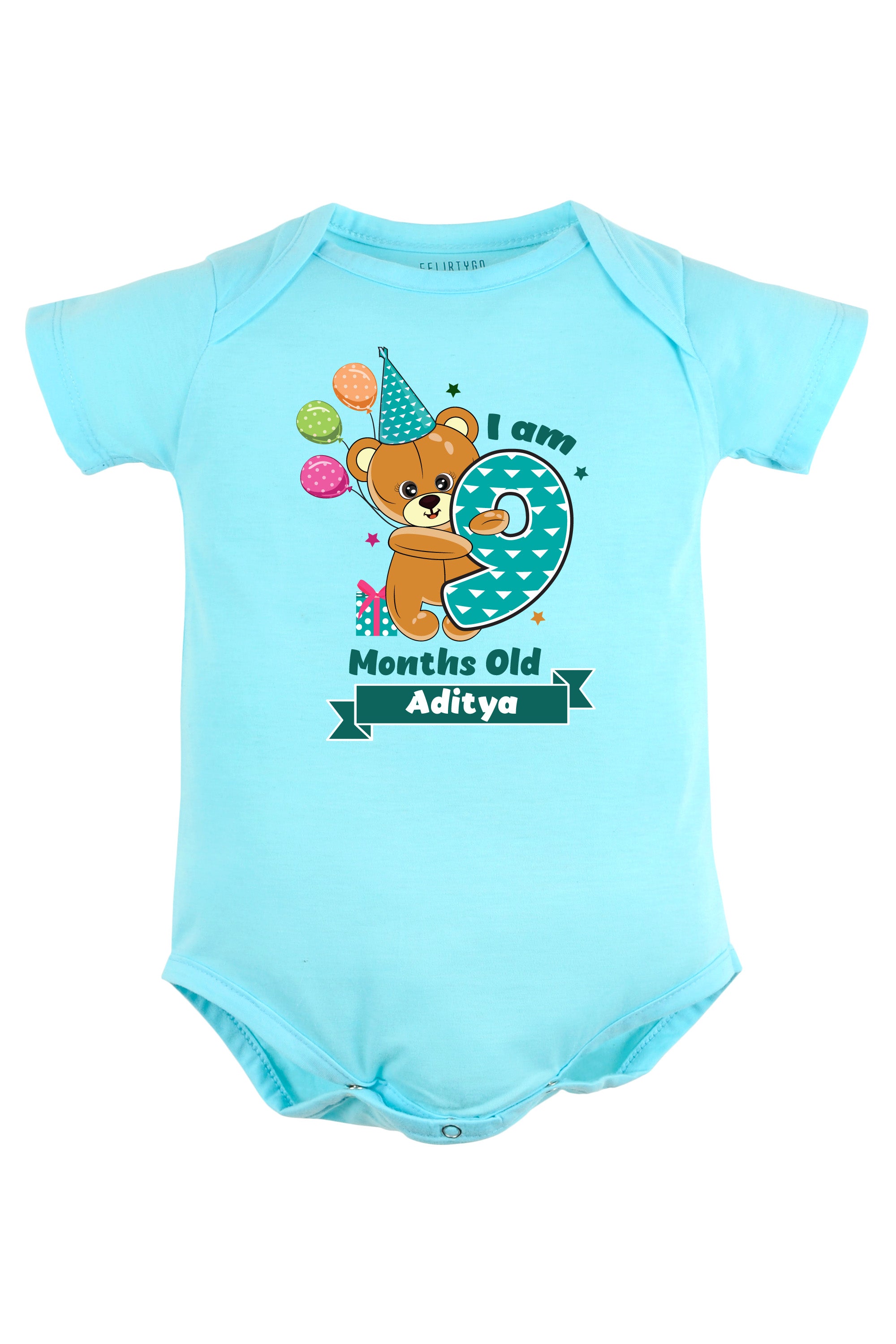 Nine Month Milestone Baby Romper | Onesies - Birthday Teddy w/ Custom Name